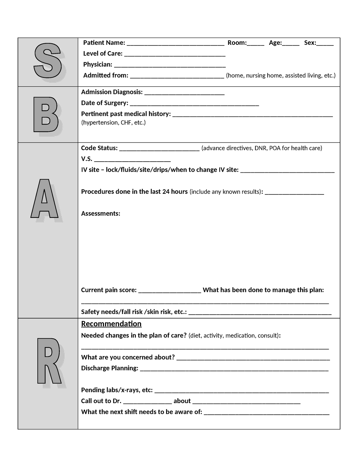 SBAR template 1 - SBAR - Patient Name ...