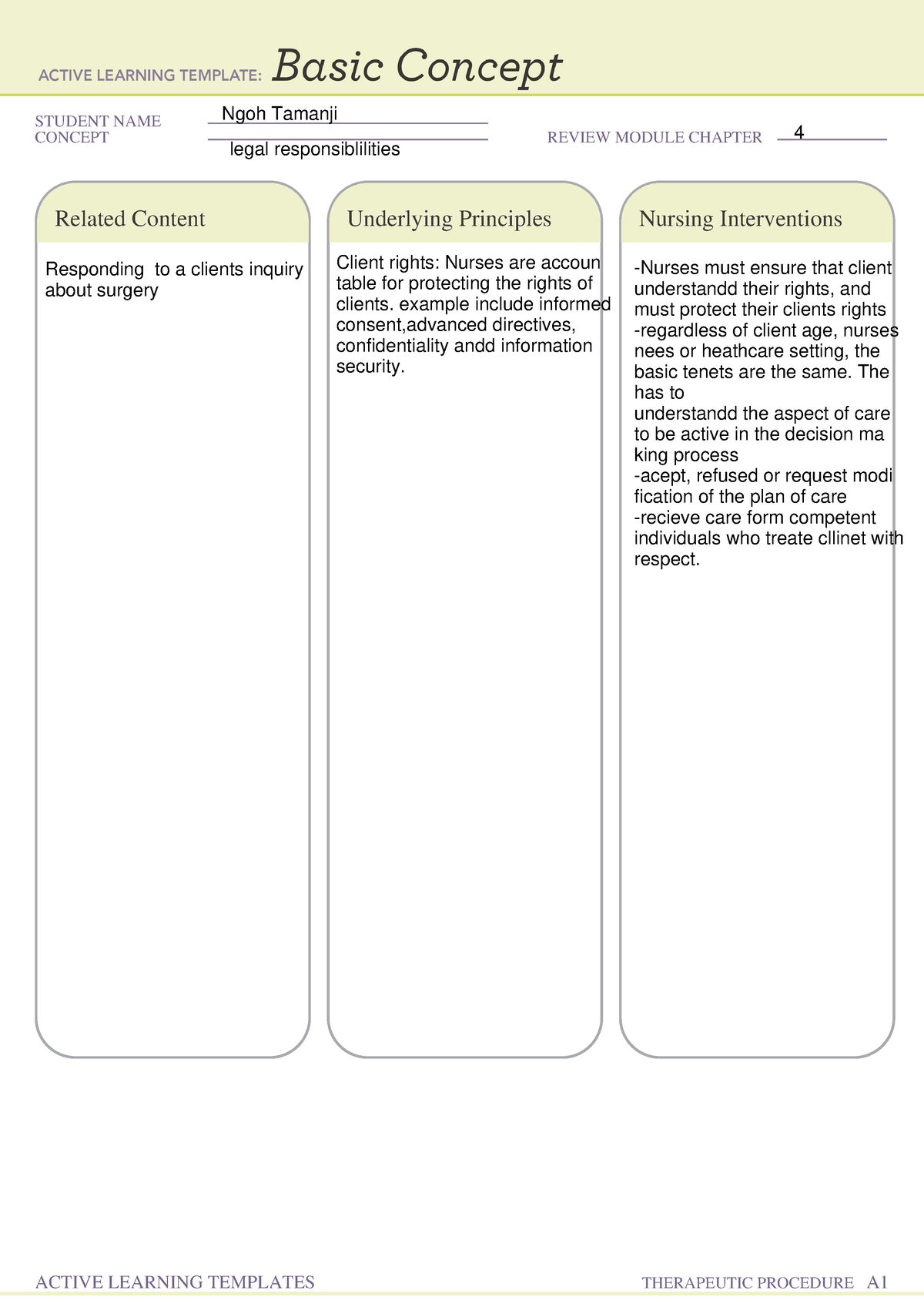 Legal responsibilities - STUDENT NAME CONCEPT REVIEW MODULE CHAPTER ...