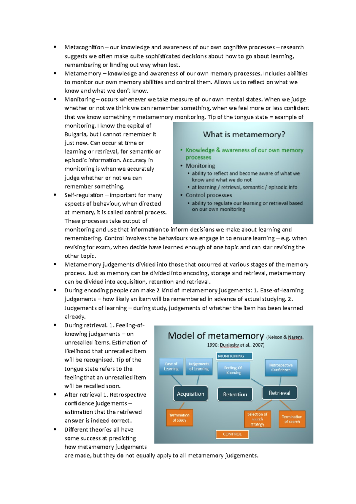 Introduction To Metamemory And Model Of Metamemory - Metacognition ...