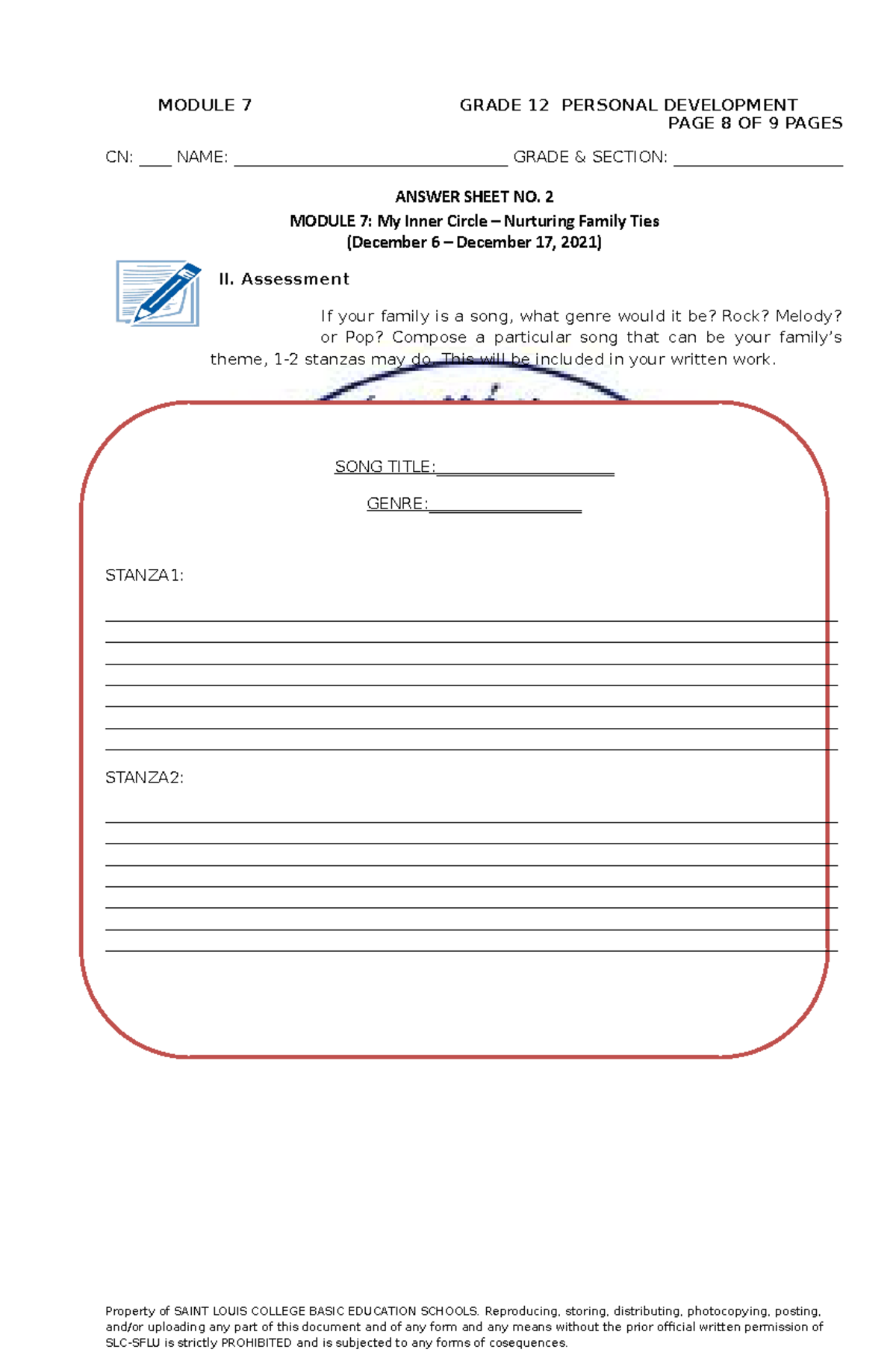 Module-7 Assessment - kljfajfa - MODULE 7 GRADE 12 PERSONAL DEVELOPMENT ...