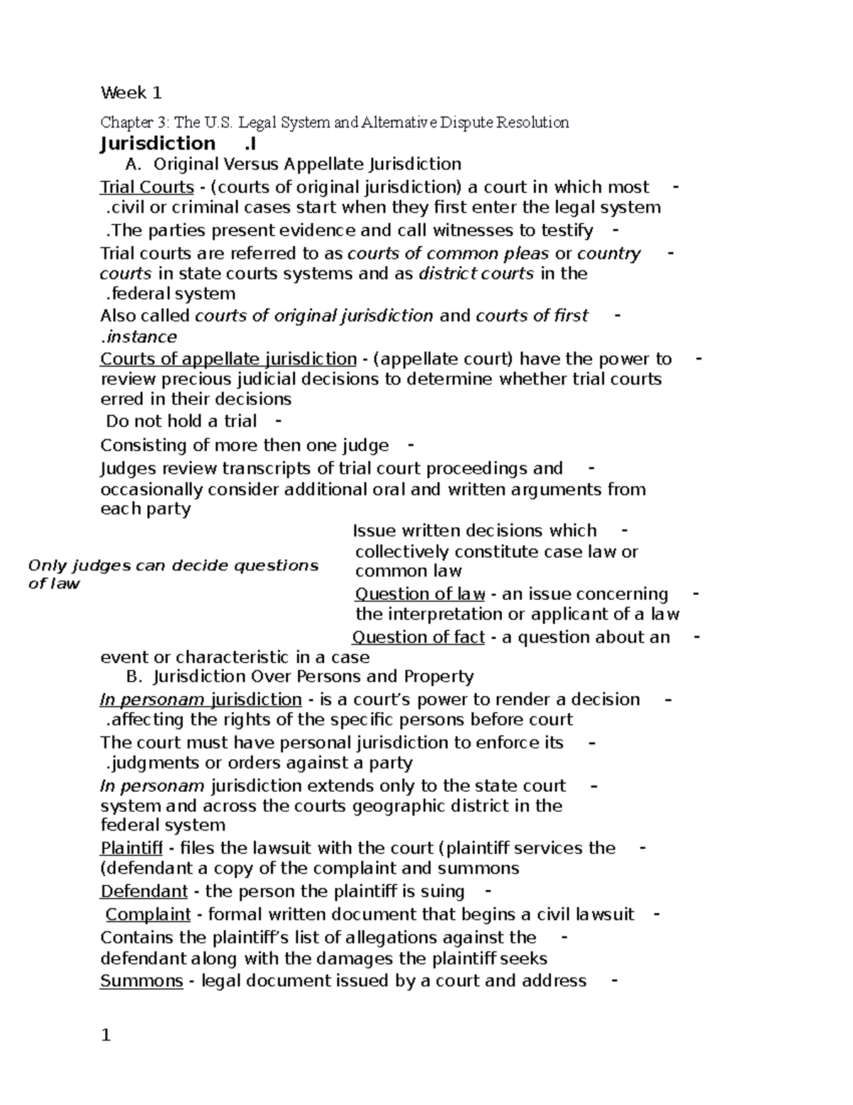 Chapter 3 - Chapter 3: The U. Legal System and Alternative Dispute ...