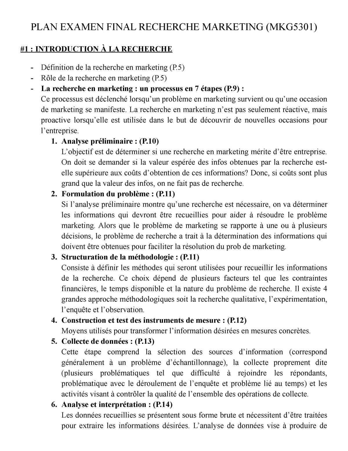 PLAN Examen Final Recherche Marketing PLAN EXAMEN FINAL RECHERCHE