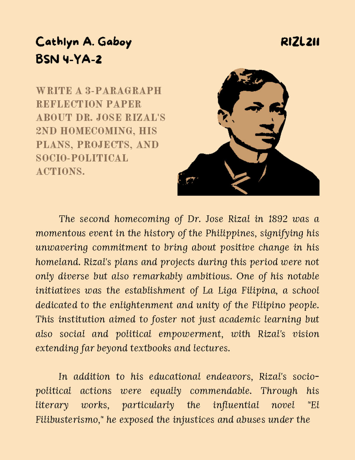 Reading Reflection Paper (Rizal's 2nd Cathlyn A. Gaboy