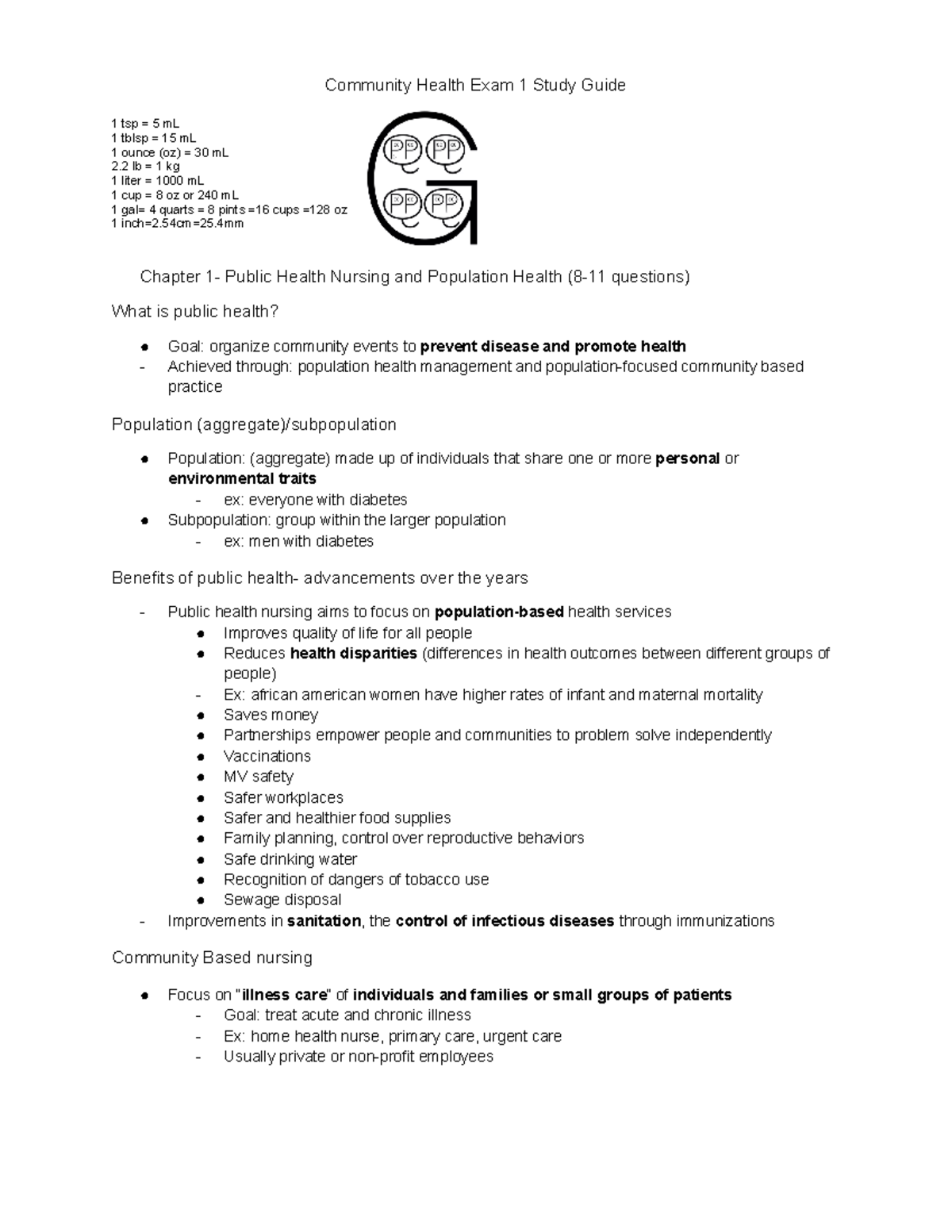 Community Health Exam 1 Study Guide - 54cm=25 Chapter 1- Public Health ...