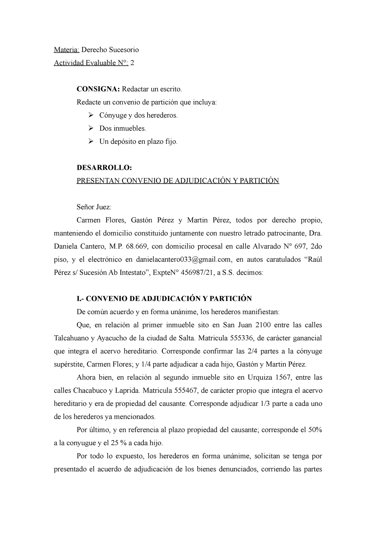 Actividad Evaluable 2 sucesorio - Materia: Derecho Sucesorio Actividad ...