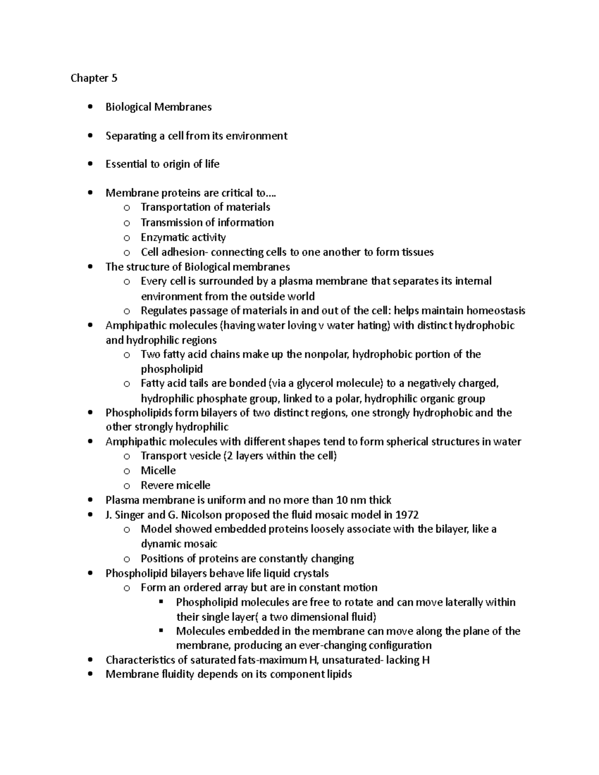 Chapter 5 Bio - Chapter 5 Biological Membranes Separating a cell from ...