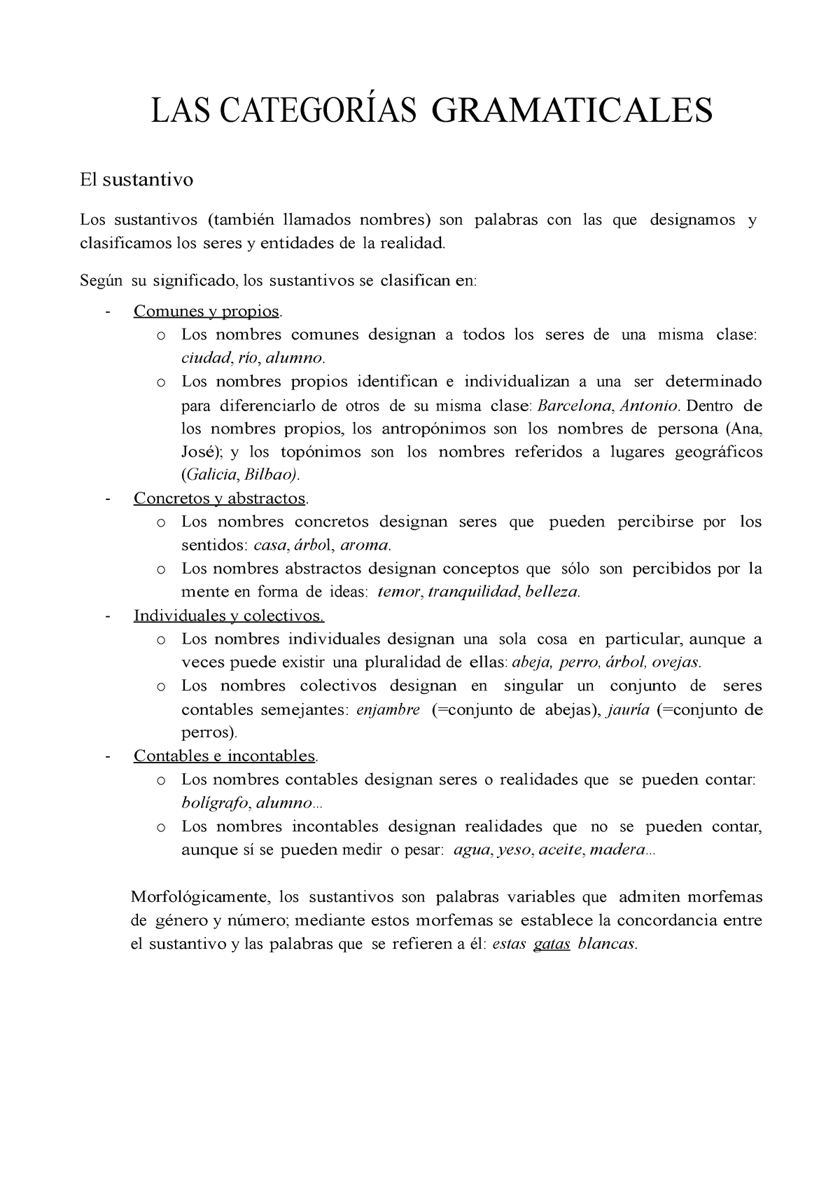 Las- Categorías- Gramaticales - Las CategorÍas Gramaticales El Sustant 