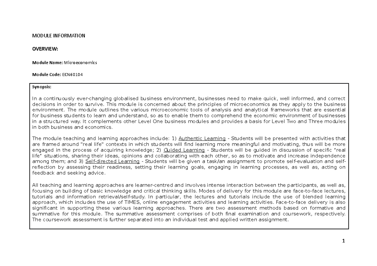 Module Information MODULE INFORMATION OVERVIEW Module Name