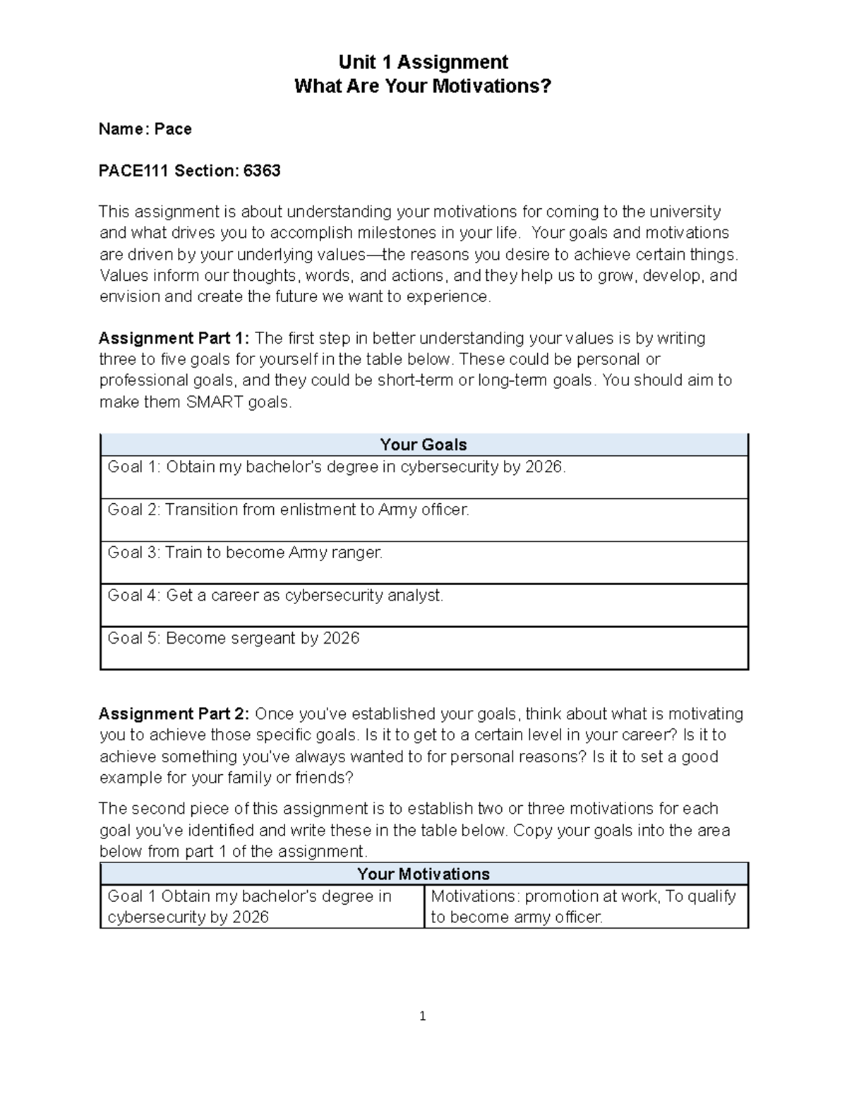 Unit 1 Assignment - Assigment - Unit 1 Assignment What Are Your ...