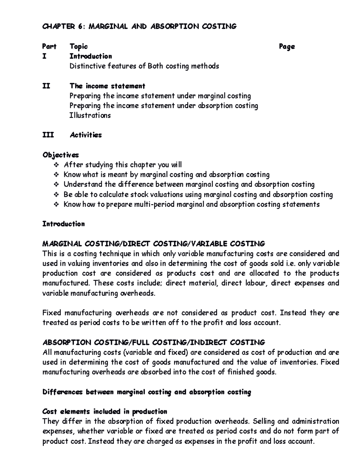 Chapter 6 Marginal Absorption costing - CHAPTER 6: MARGINAL AND ...