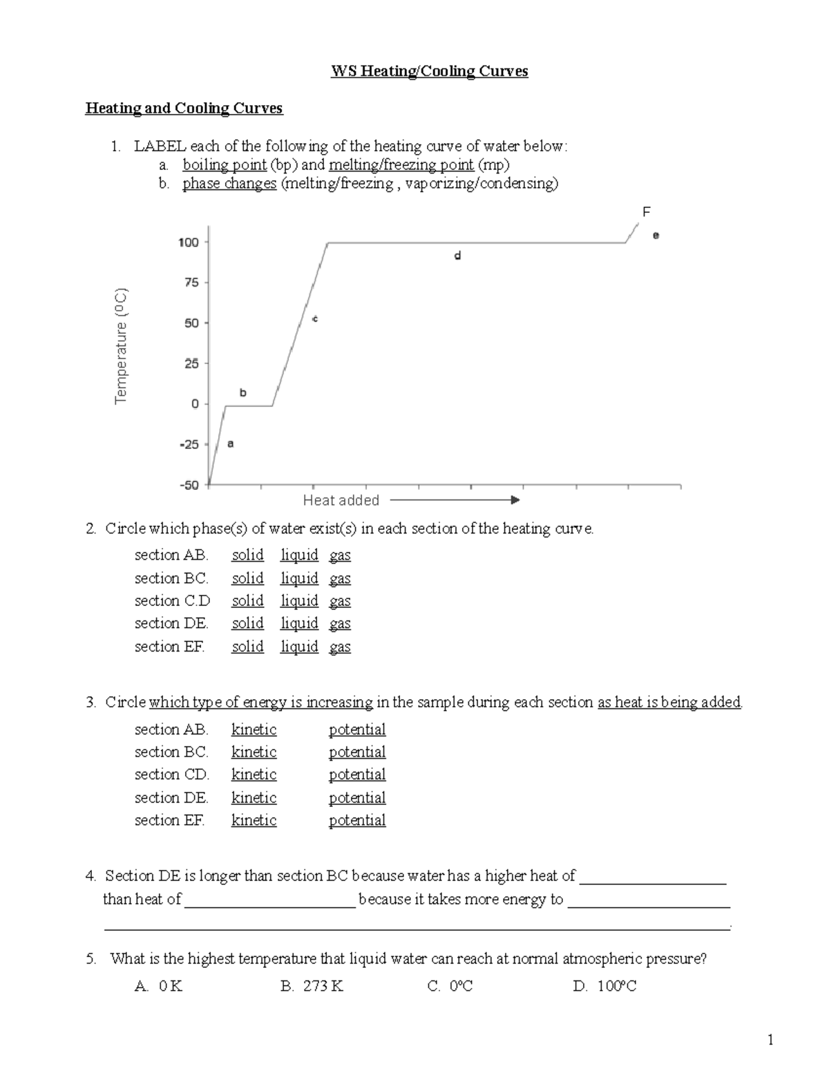 41 heating curve worksheet answers key Worksheet Master