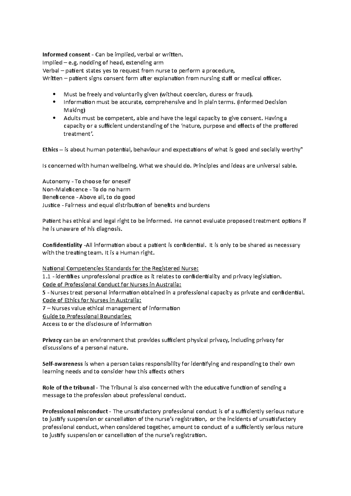 APNP notes - all content - Informed consent - Can be implied, verbal or ...