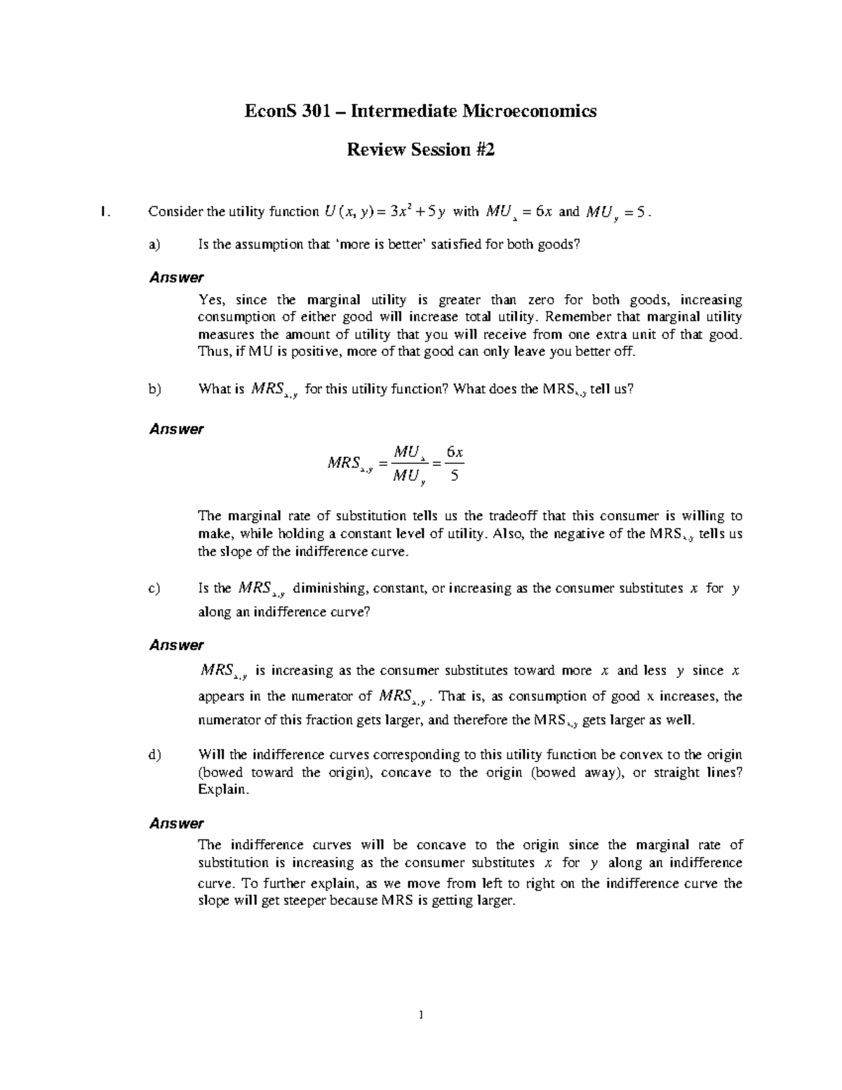 Review Session 2 Fall 2016 Key - EconS 301 Intermediate Microeconomics ...