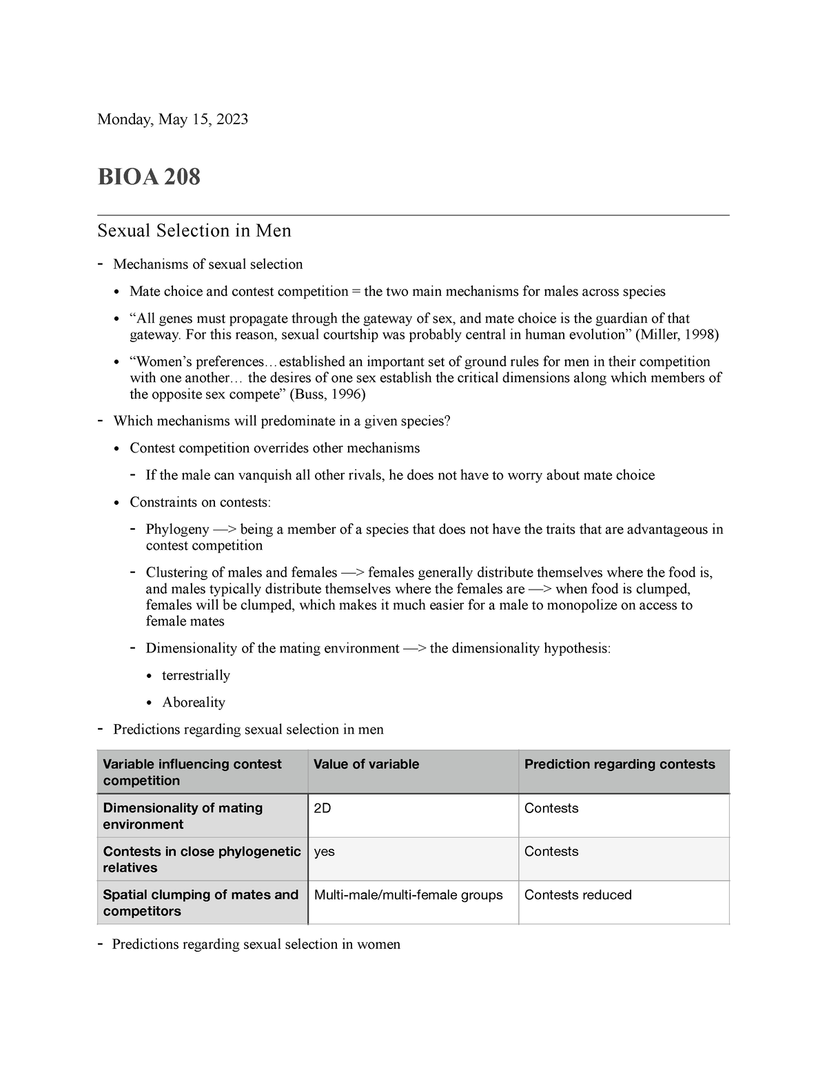 Bio A 208 Sexual Selection In Men Monday May 15 2023 Bioa 208 Sexual Selection In Men 6099