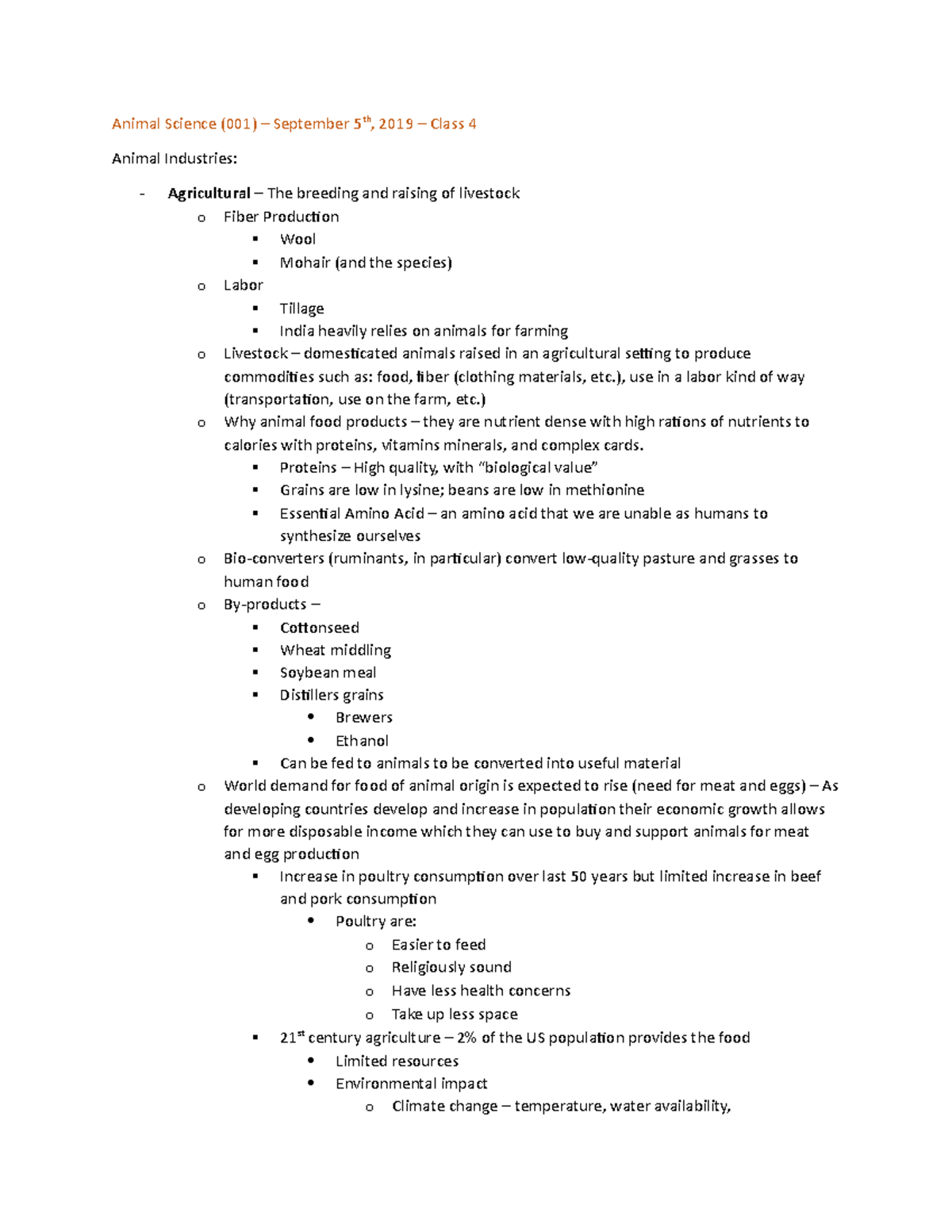 Animal Science Class 4 - Lecture notes 4 - Animal Science (001 ...
