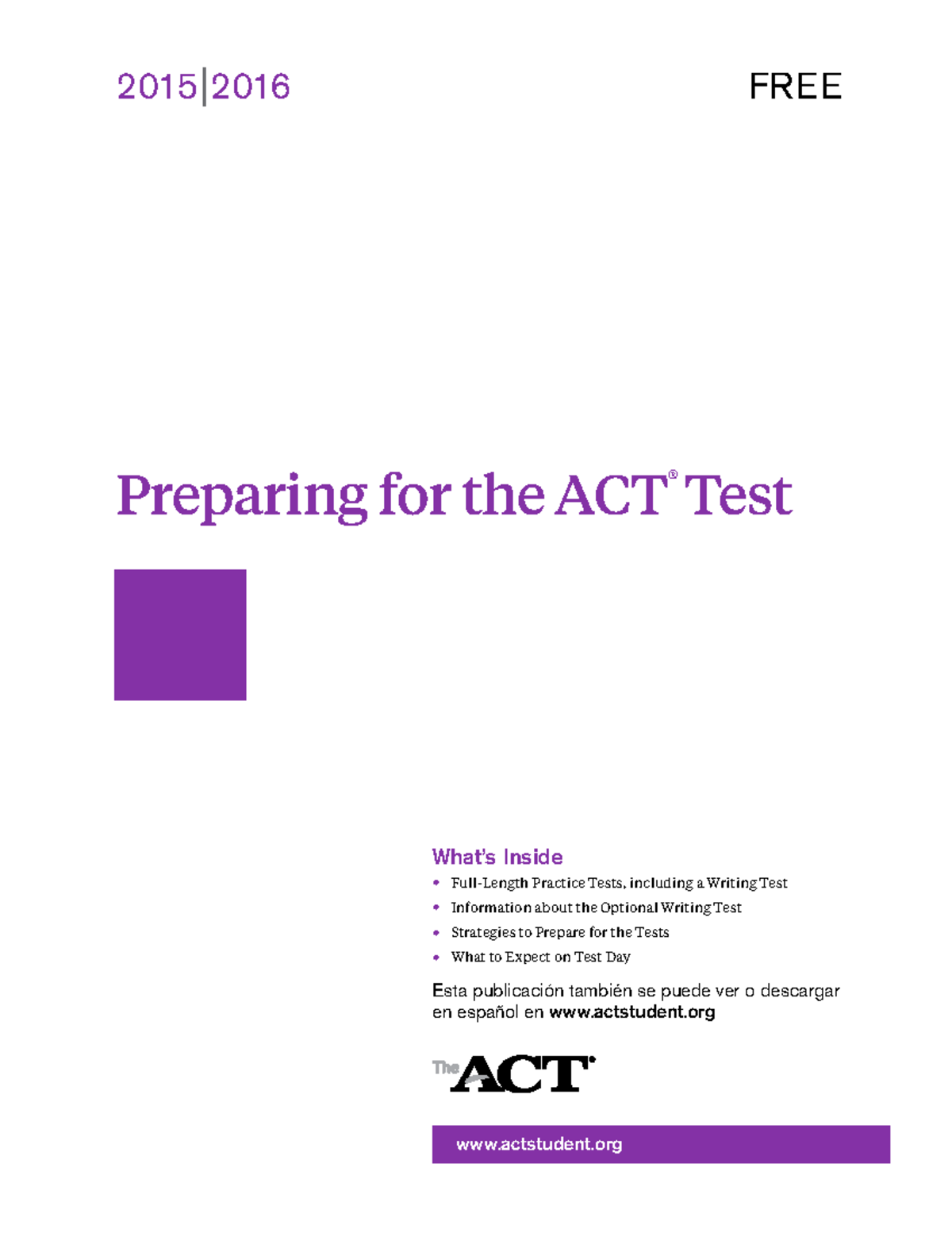 Qa1 - yes - 2015 l 2016 FREE Preparing for the ACT ® Test actstudent ...