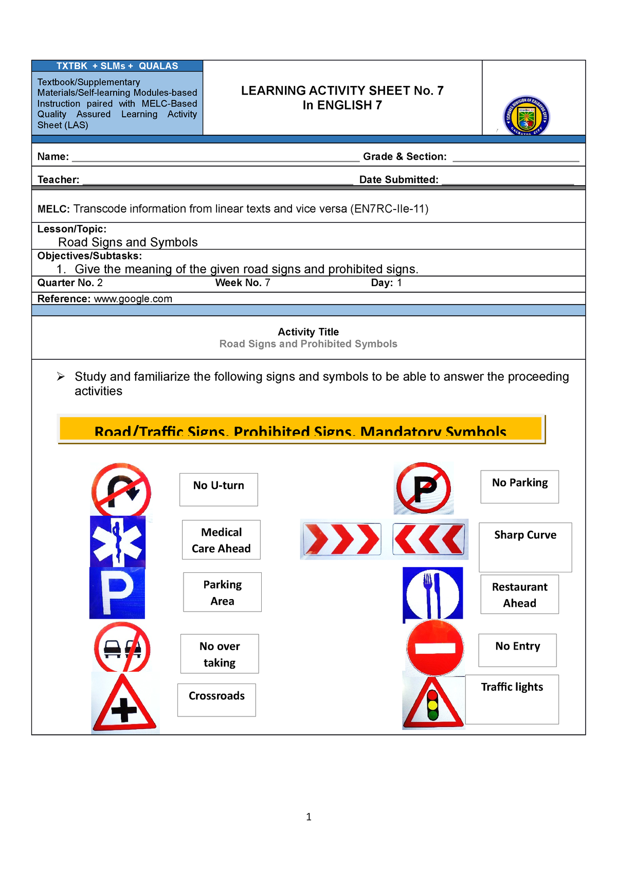 English 7 Q2 LAS MELC7 TXTBK SLMs QUALAS LEARNING ACTIVITY SHEET 