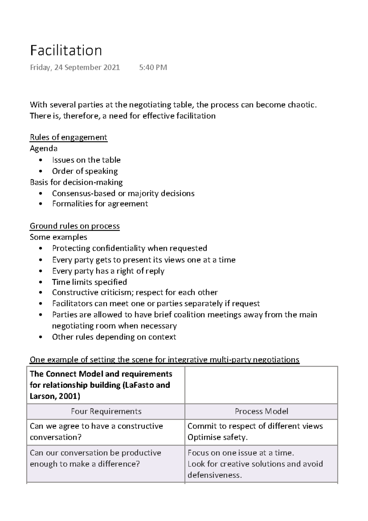 Facilitation - Lecture notes 7 - Conflict and Negotiation - UOW - Studocu
