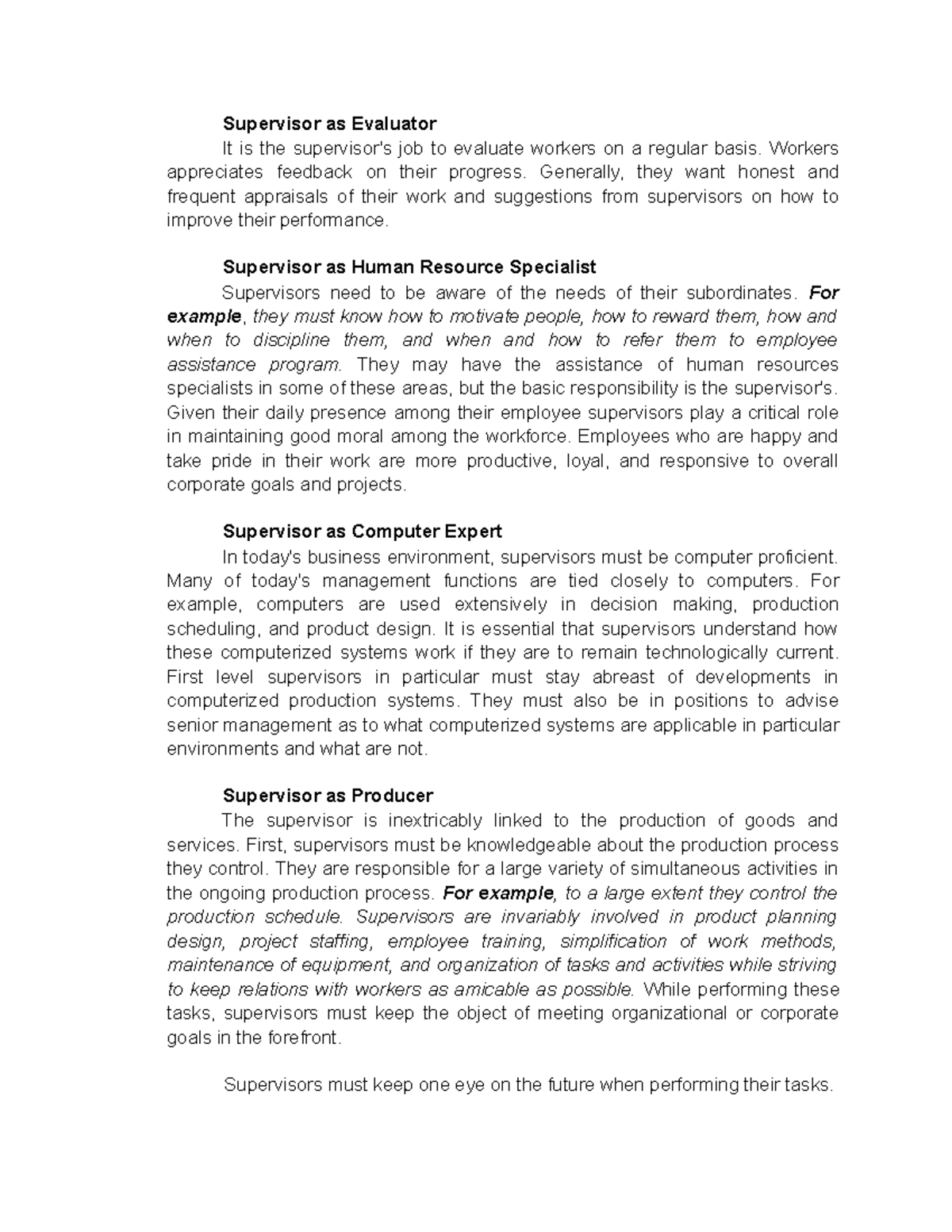 Office and System Management - Supervisor as Evaluator It is the ...