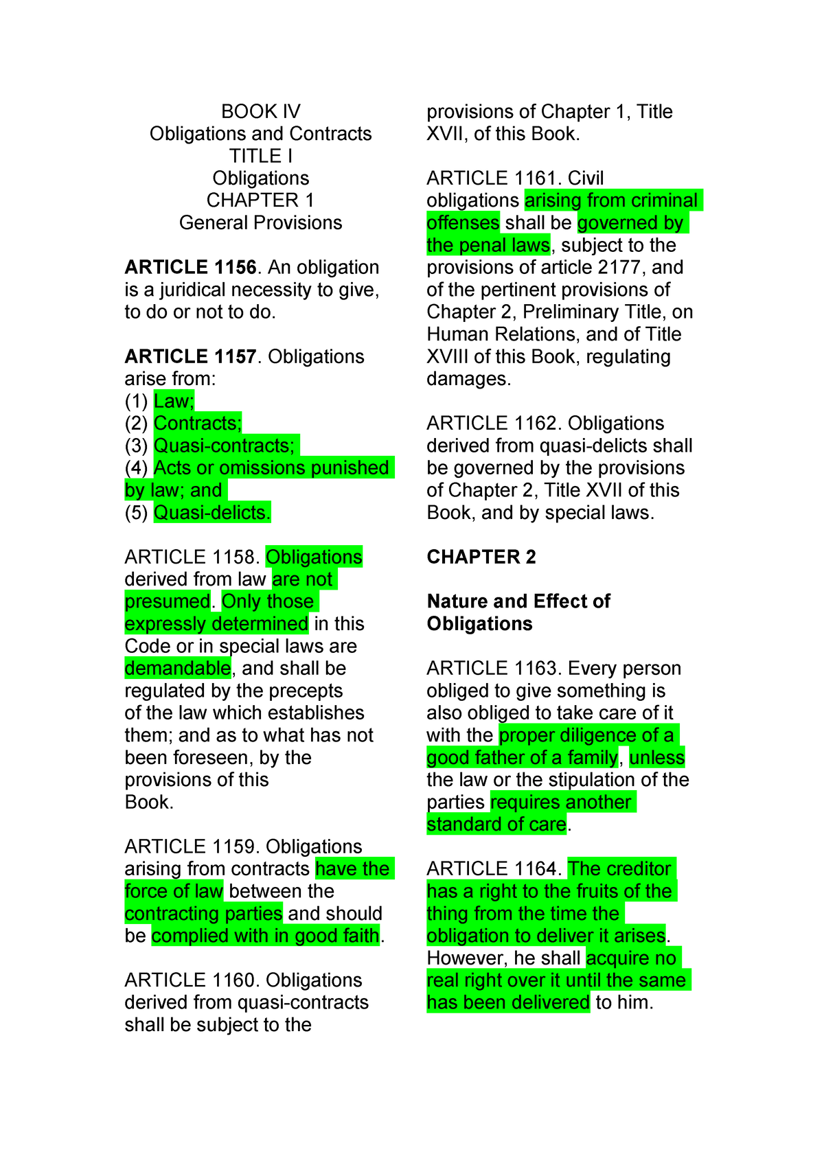 Oblicon Notes - BOOK IV Obligations And Contracts TITLE I Obligations ...