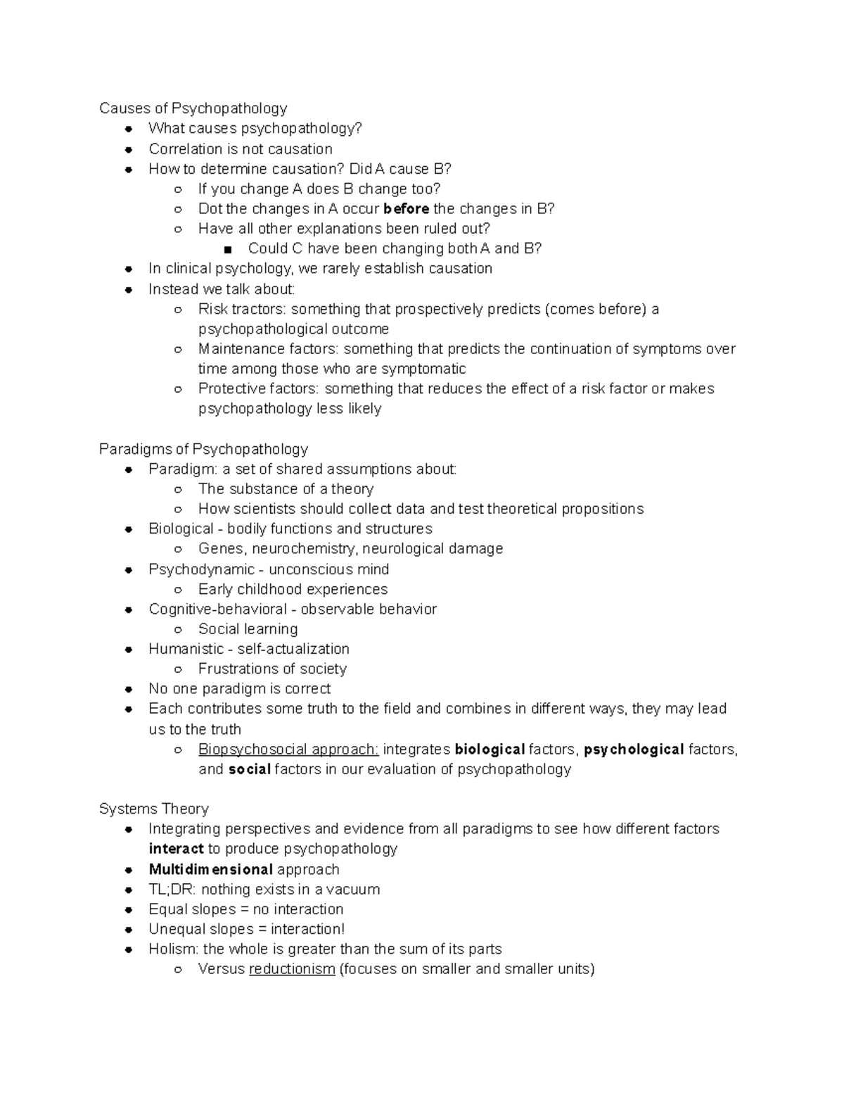 Etiologies and Theories of Psychopathology Week 2 Lecture 1 - Causes of ...