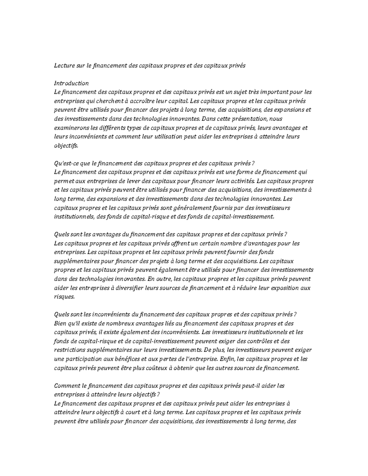 Venture Capital and Private Equity Financing note study - Lecture sur ...