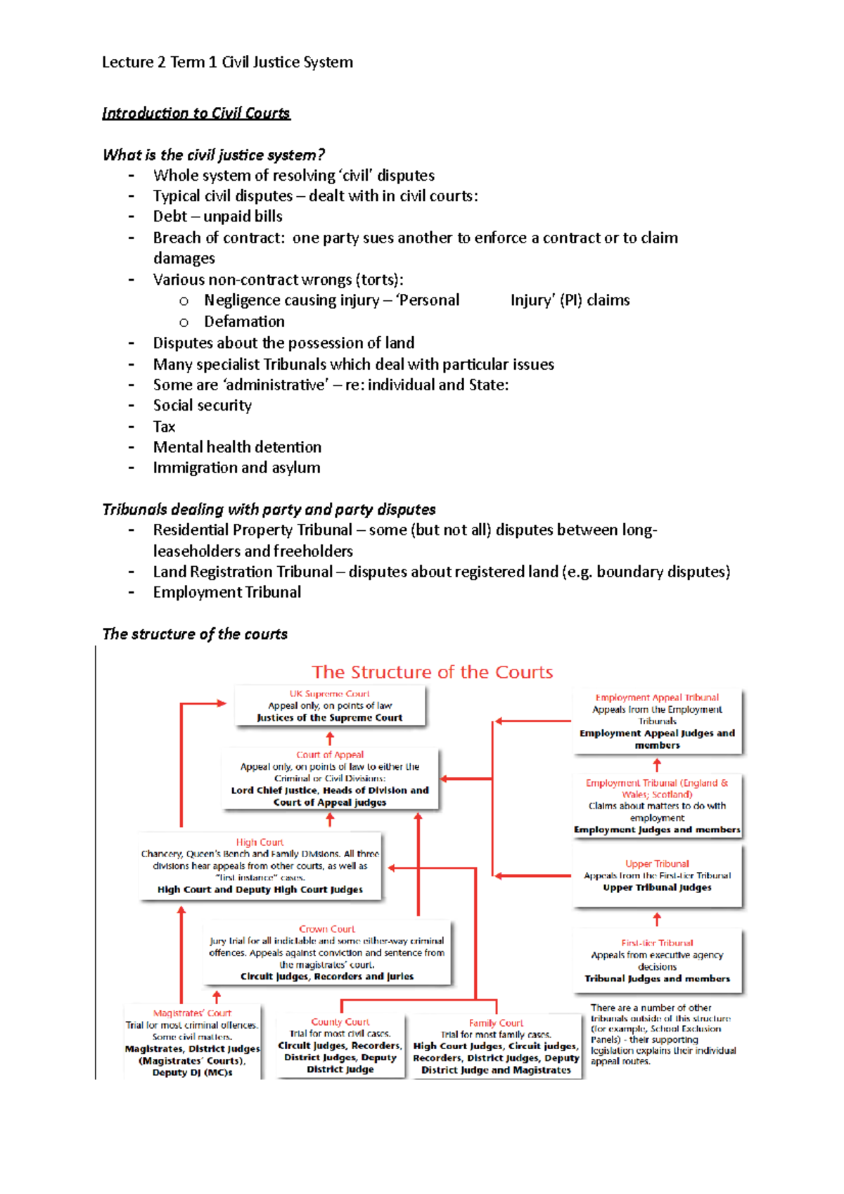 Lecture 2 Term 1 Civil Justice System - Introduction To Civil Courts ...