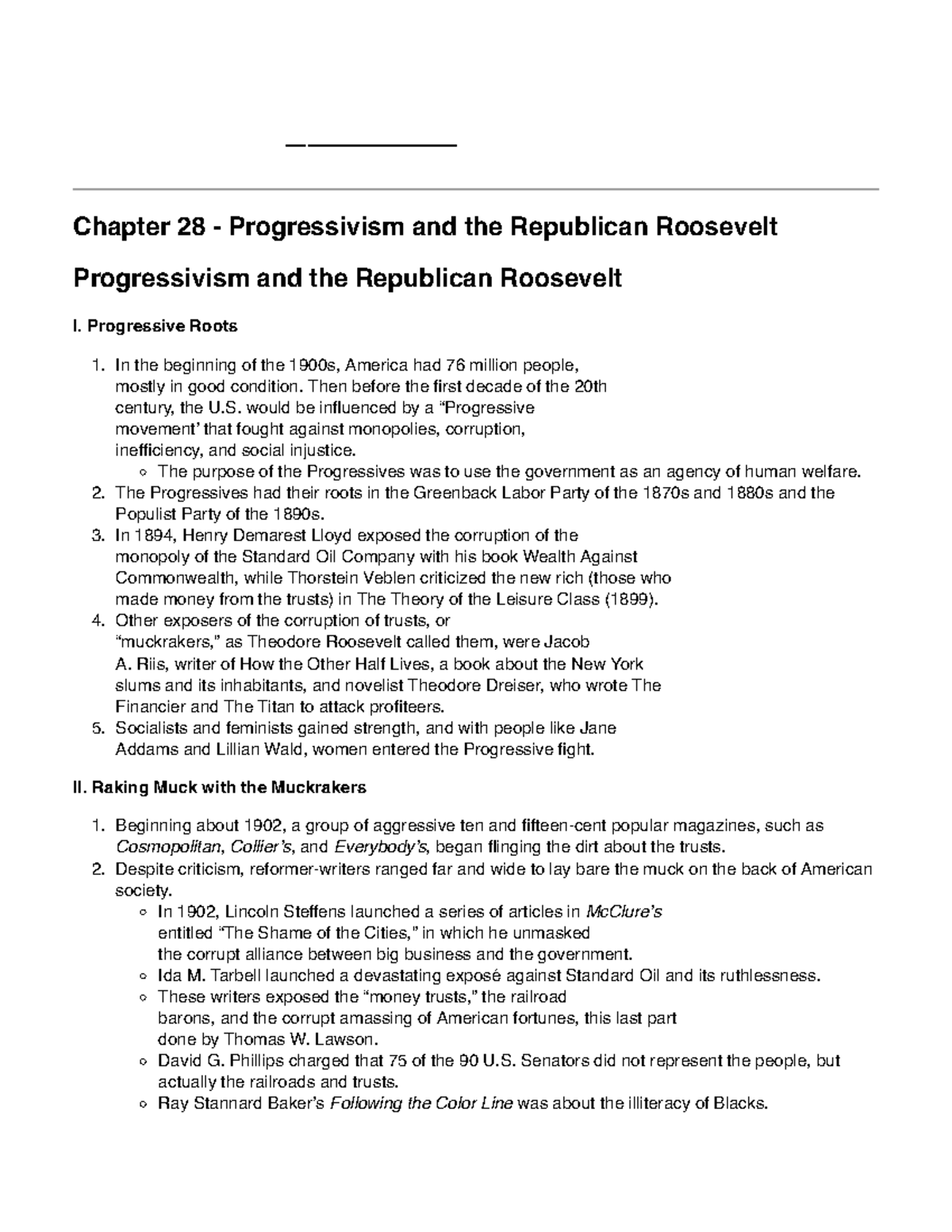 Chapter 28 - Progressivism And The Republican Roosevelt - Chapter 28 ...