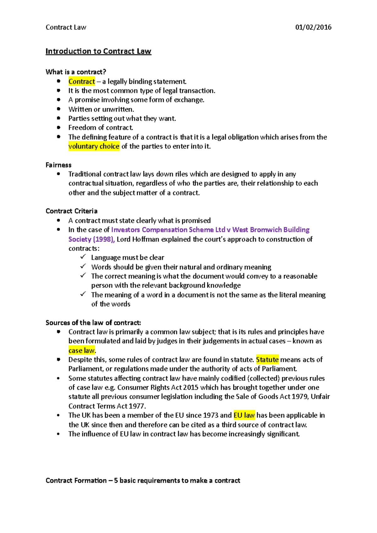 Contract Law: Introduction - Contract Law 01/02/2016 Introduction To ...