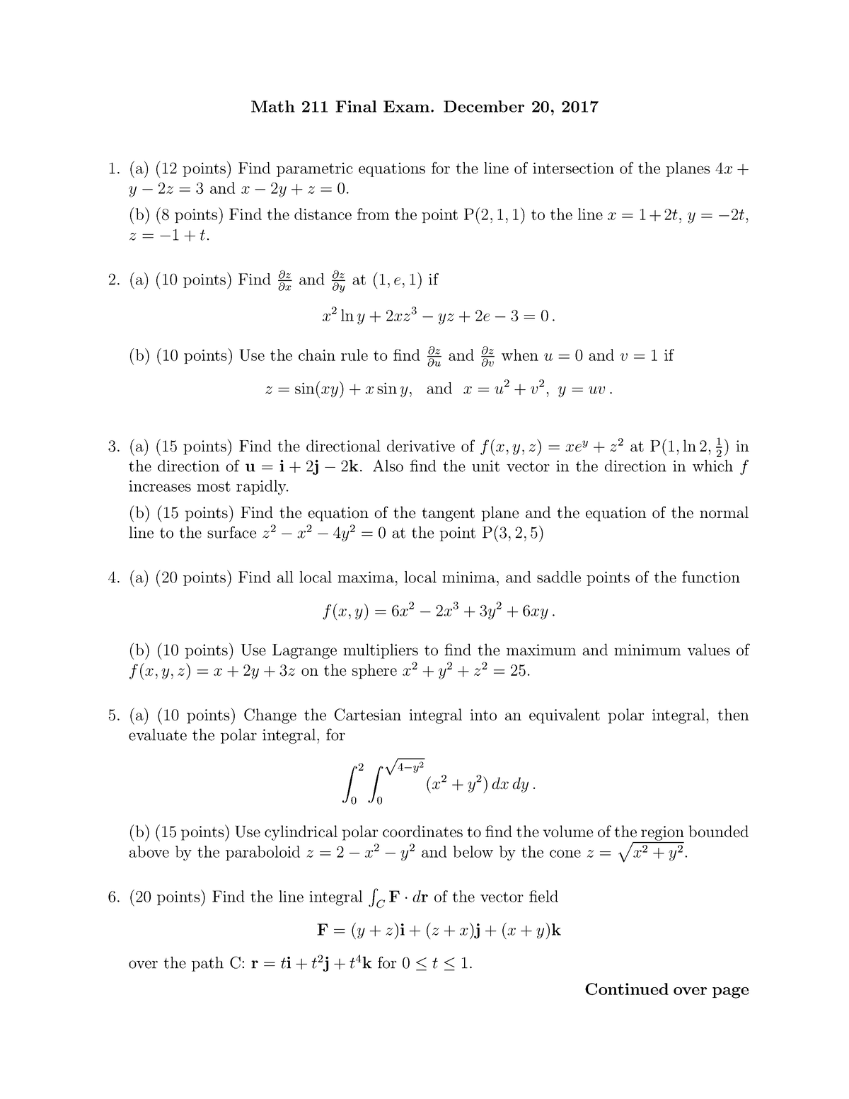 M211-Final Exam F 17 - Final Exam - Math 211 Final Exam. December 20 ...