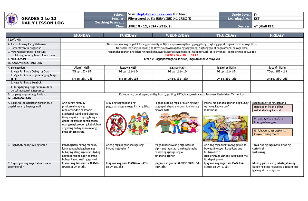 DLL ESP 4 Q4 W2 - AABAA - GRADES 1 to 12 DAILY LESSON LOG School: Visit ...