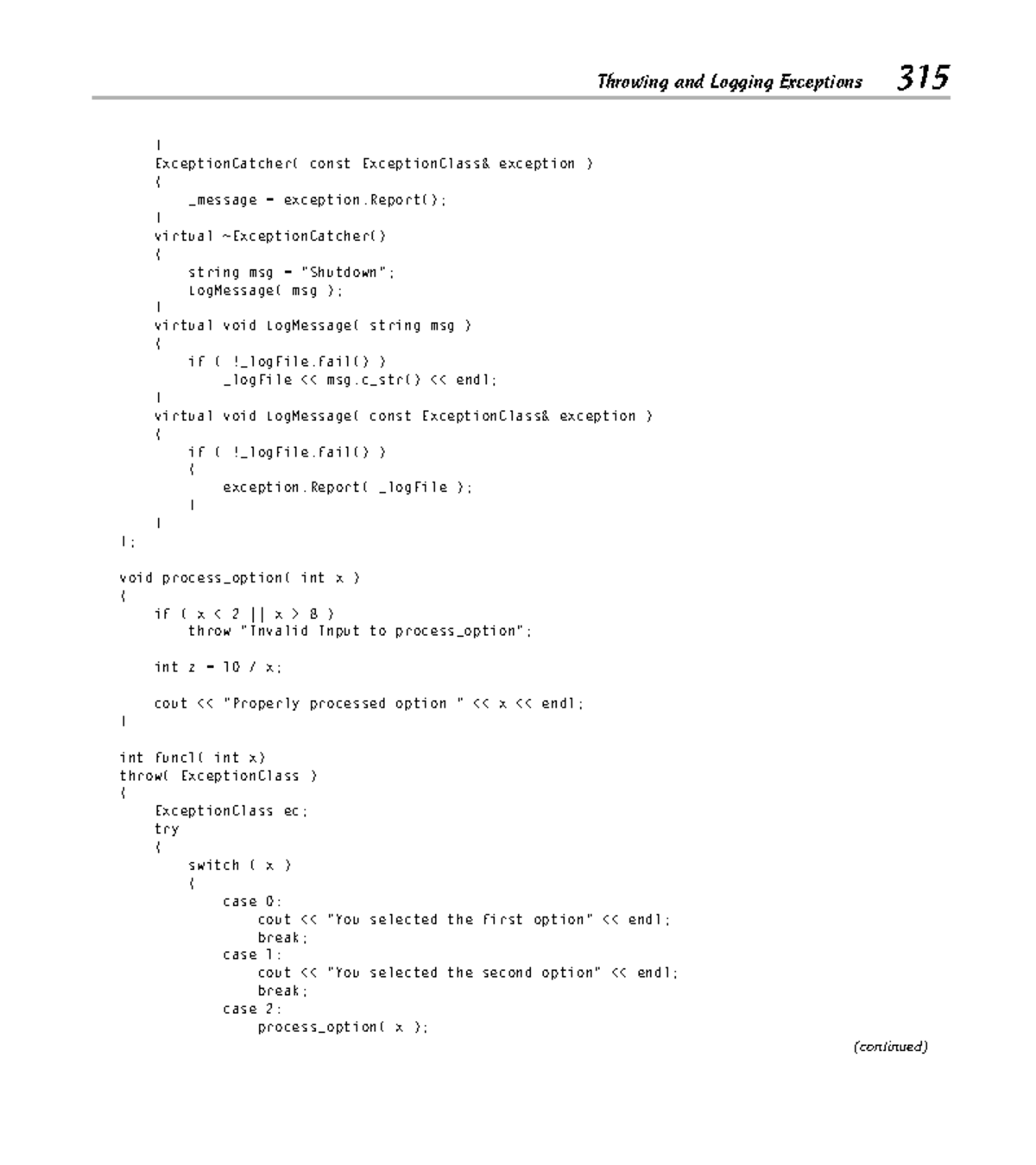 C++ Timesaving Techniques (62) Throwing and Logging Exceptions 315