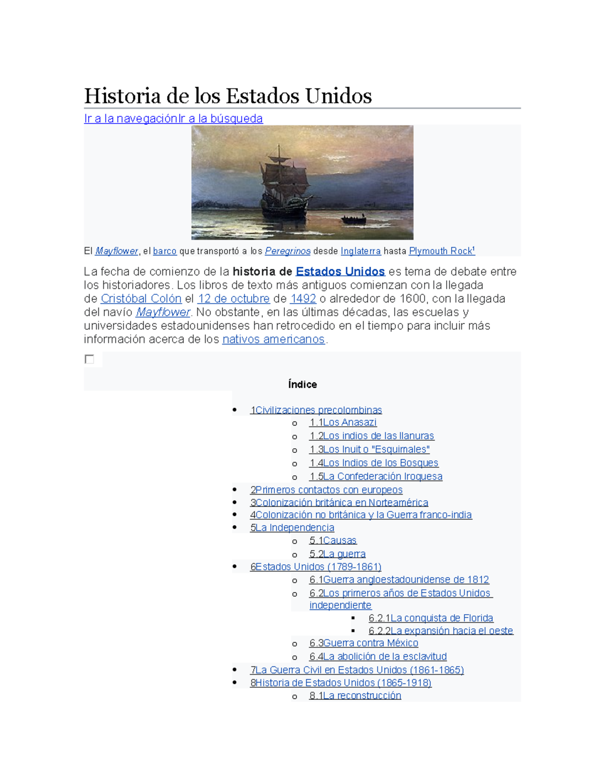 Historia de estados unidos - Historia de los Estados Unidos Ir a la ...