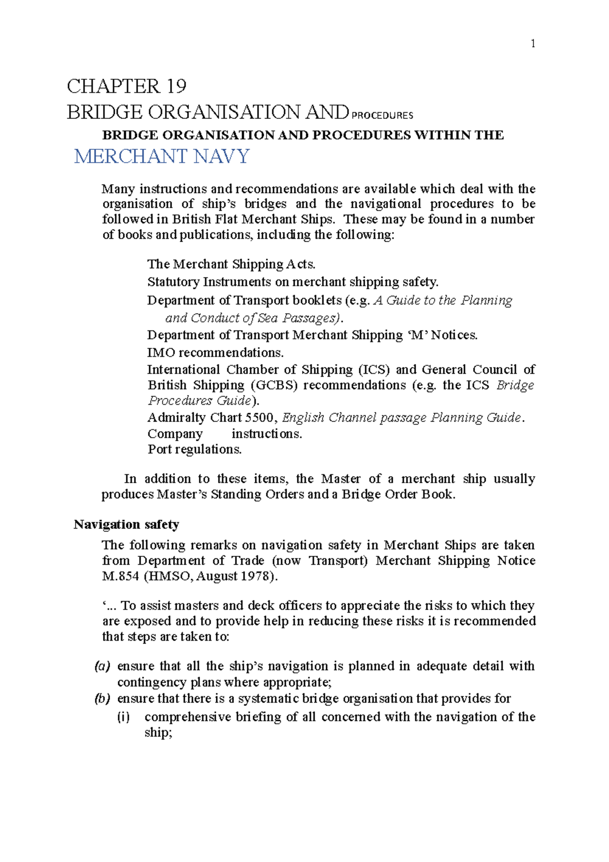 Chapter 19 Bridge Organisation AND Procedures ( Merchant NAVY ...
