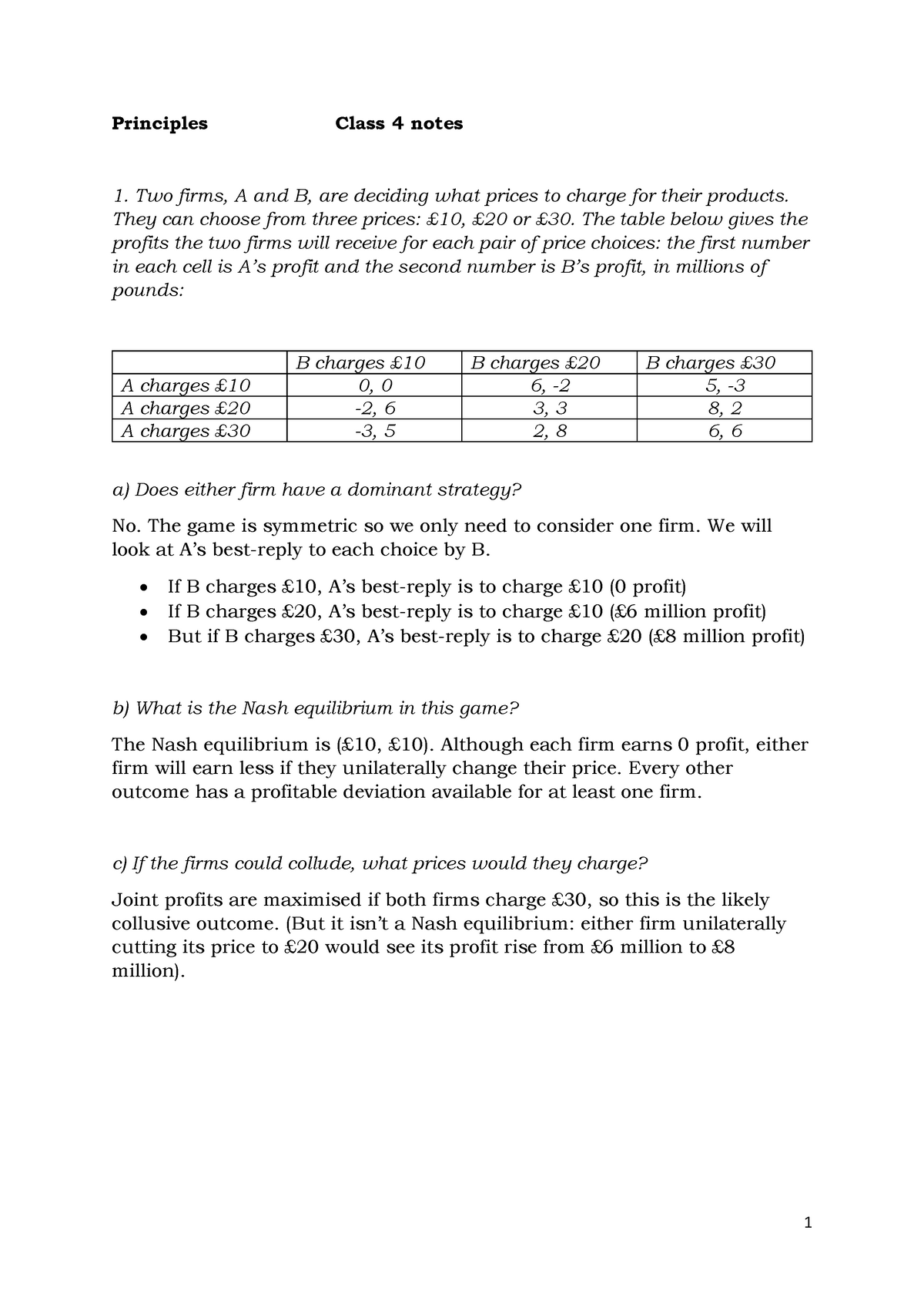 Class 4 Notes - Principles Class 4 Notes 1. Two Firms, A And B, Are ...