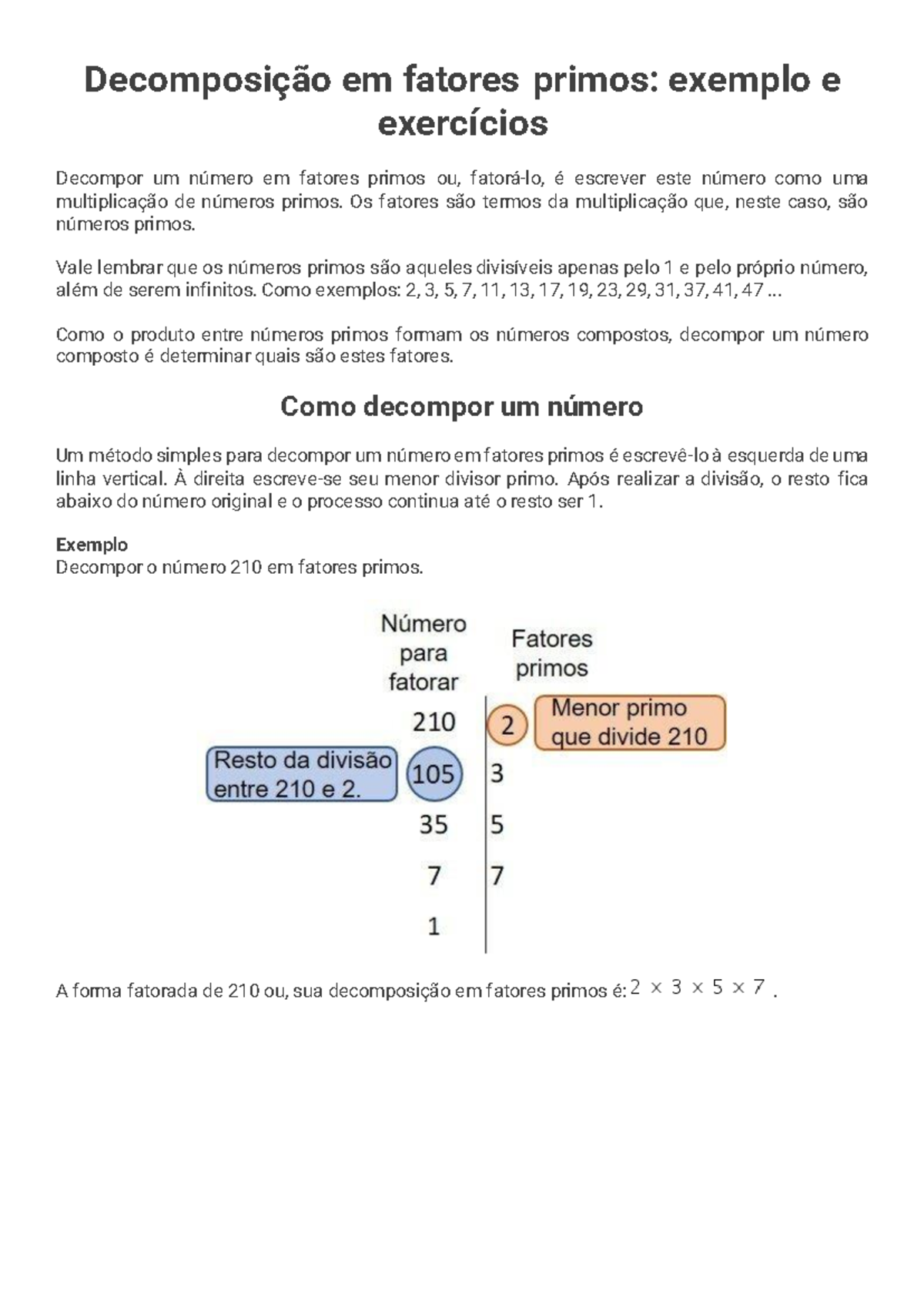 Decomposição Em Fatores Primos Decomposição Em Fatores Primos