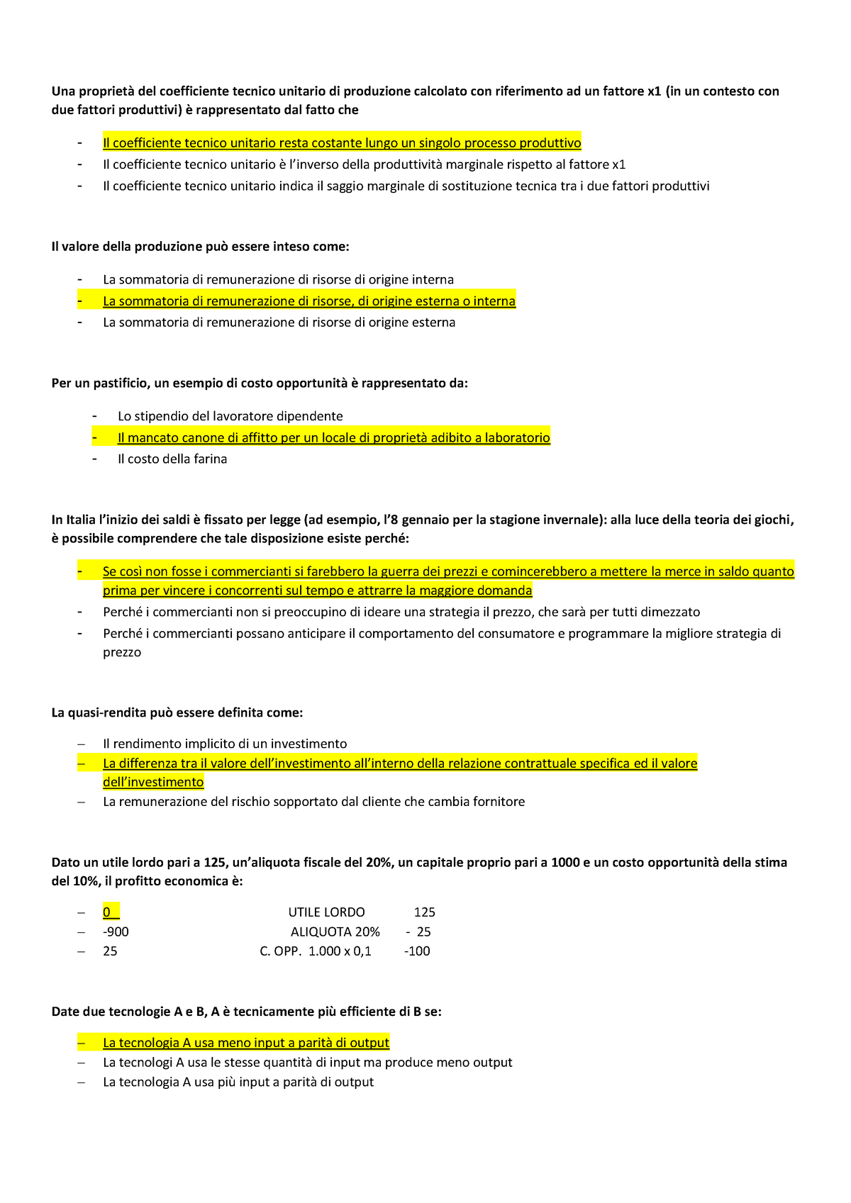 Crocette Per Esame Di Economia E Gestione Delle Imprese - Una Proprietà ...