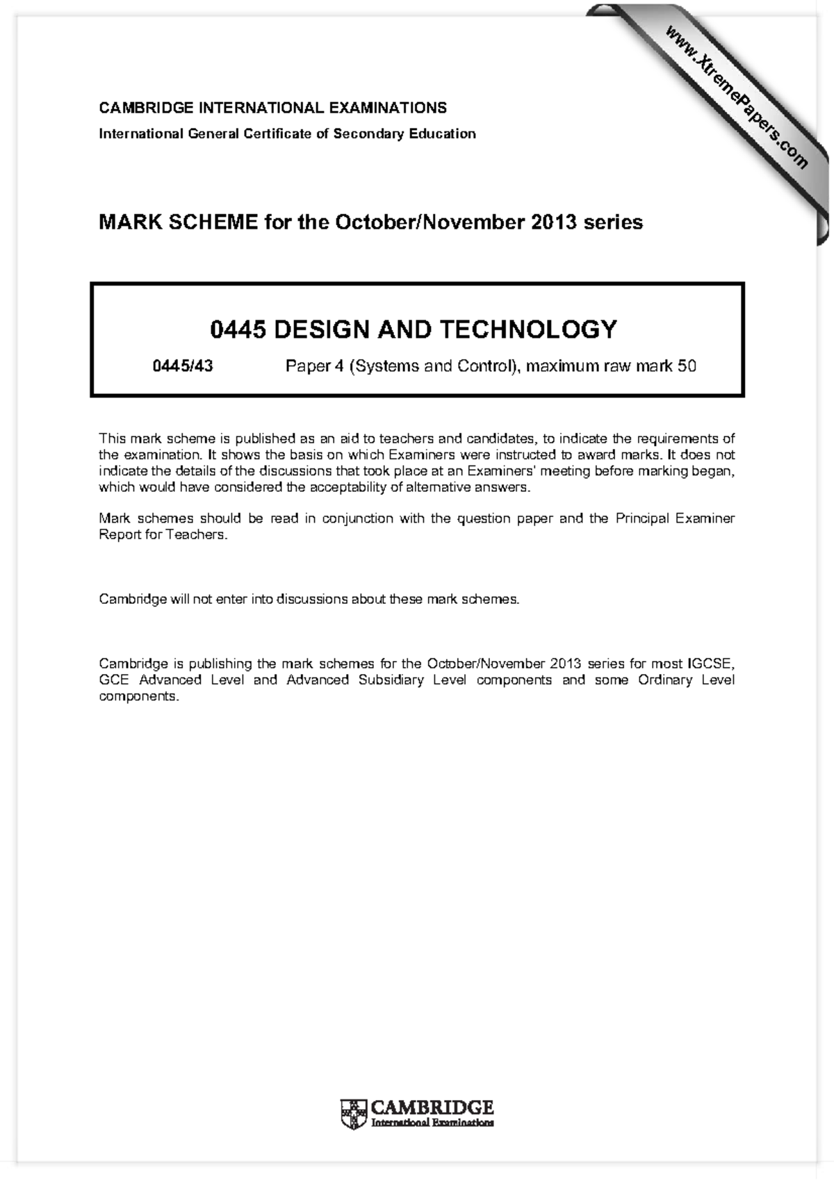 0445 w13 ms 43 - Sample Paper - CAMBRIDGE INTERNATIONAL EXAMINATIONS ...