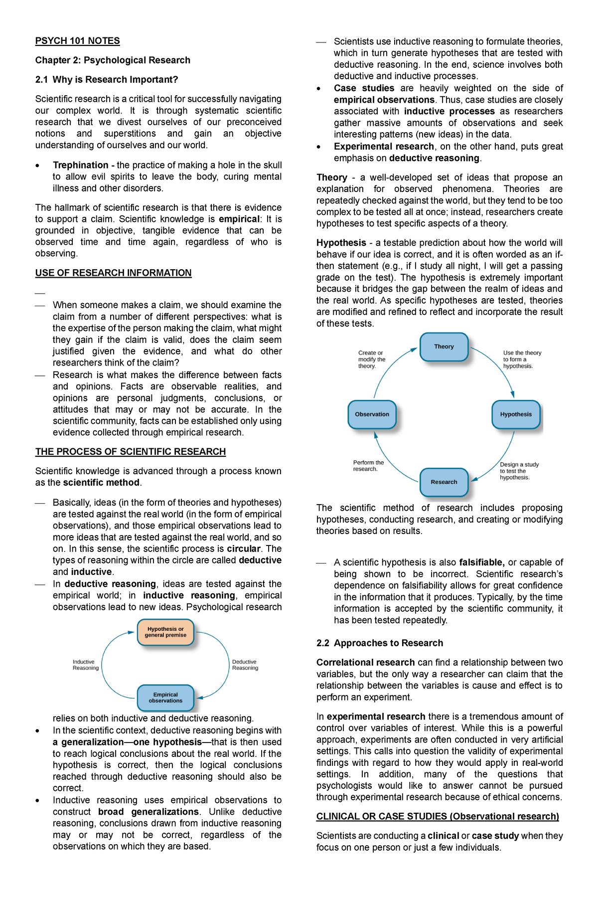 Psych-101- Notes Ch2 - PSYCH 101 NOTES Chapter 2: Psychological ...