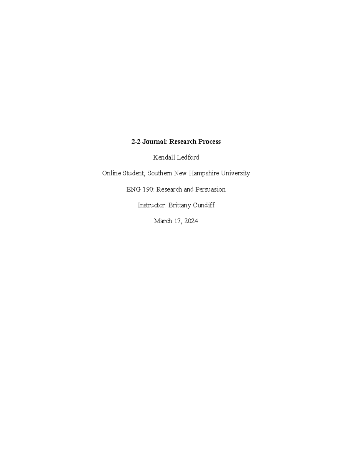 ENG 190 2-2 Journal Research Process - 2-2 Journal: Research Process ...