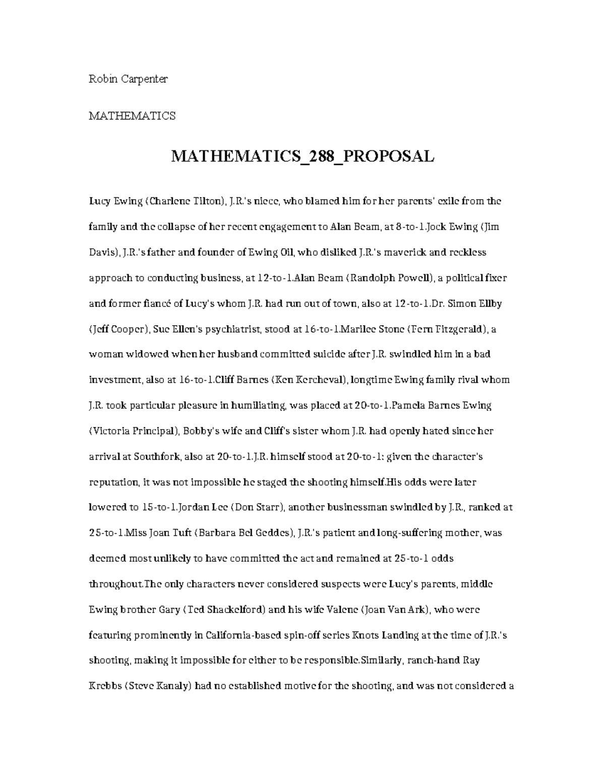 Mathematics 288 Proposal - Robin Carpenter MATHEMATICS MATHEMATICS_288 ...