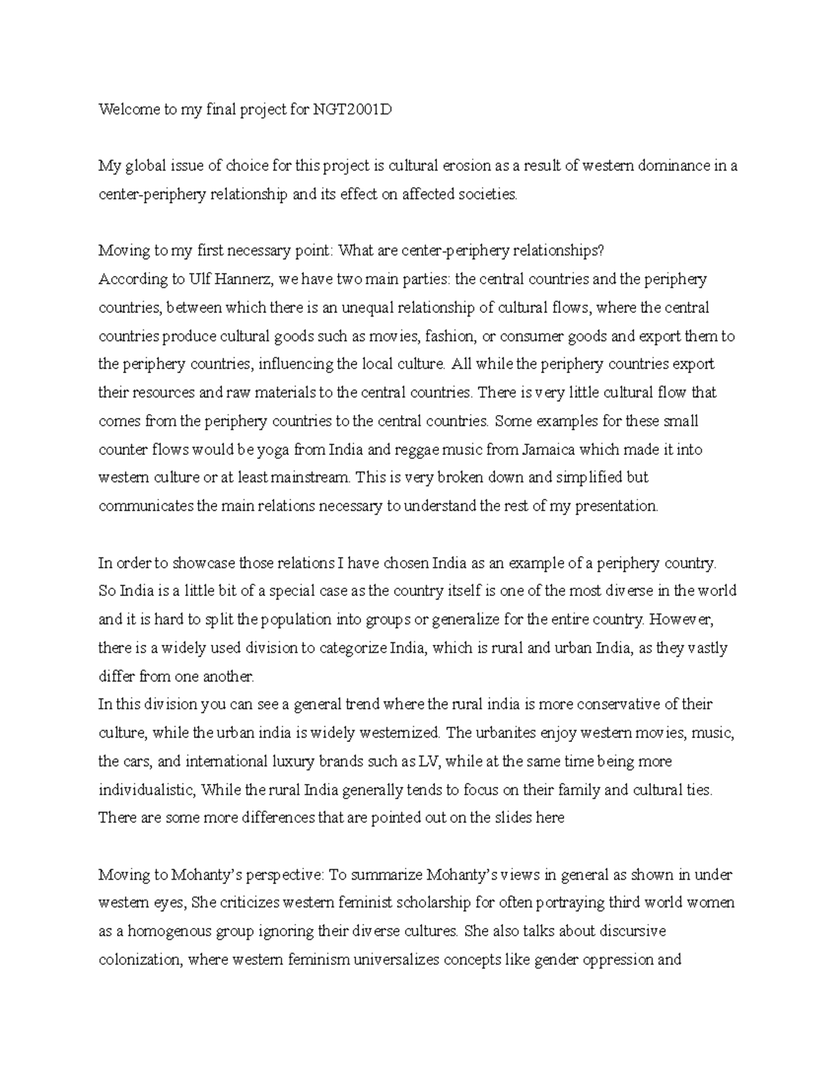 NGT2001 Final Presentation script - Welcome to my final project for ...