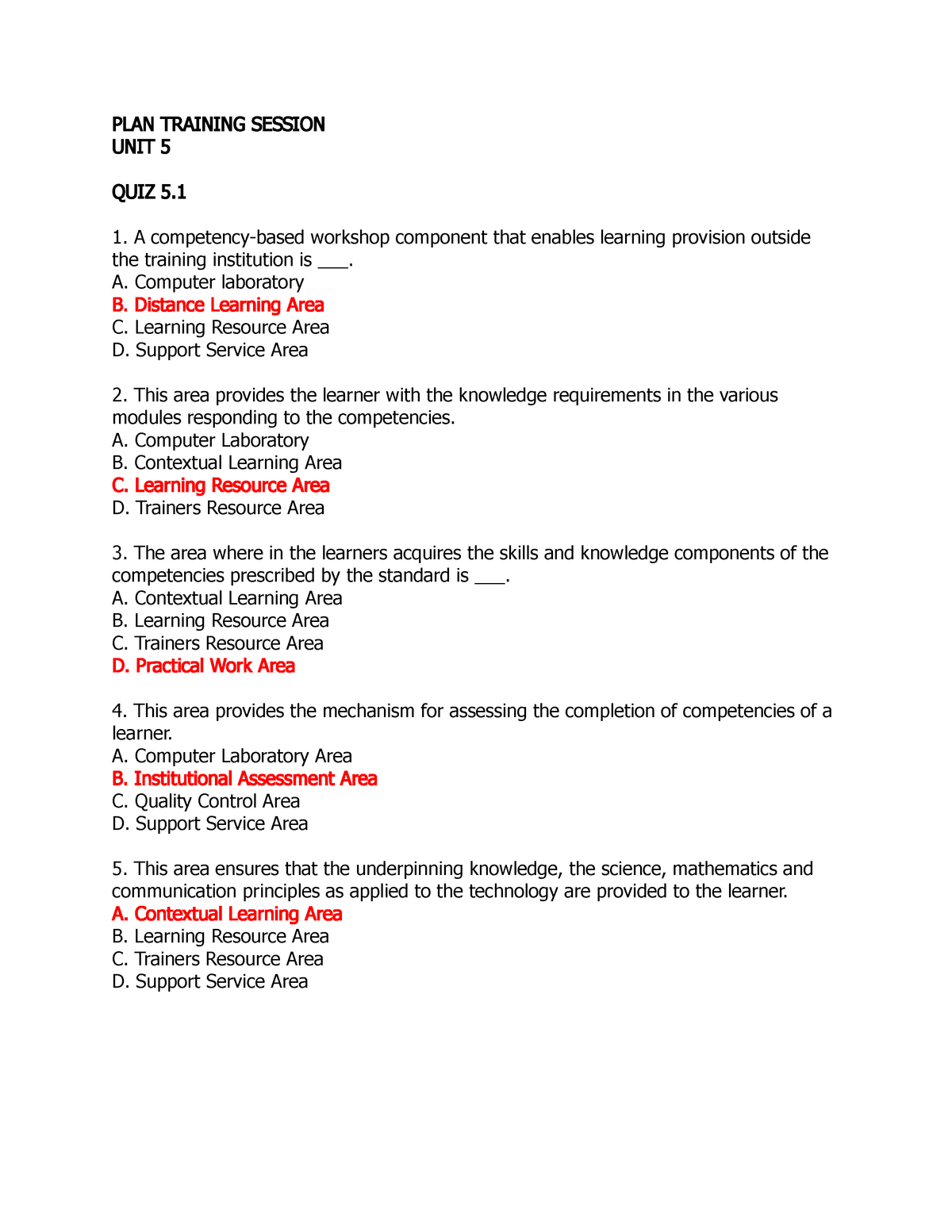 Written TEST Answer KEY In Trainer's Methodology - PLAN TRAINING ...