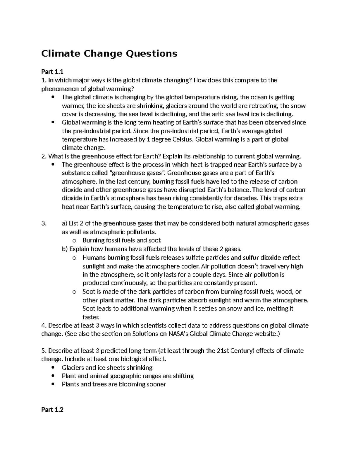 Climate Change Lab Questions - Climate Change Questions Part 1. In ...
