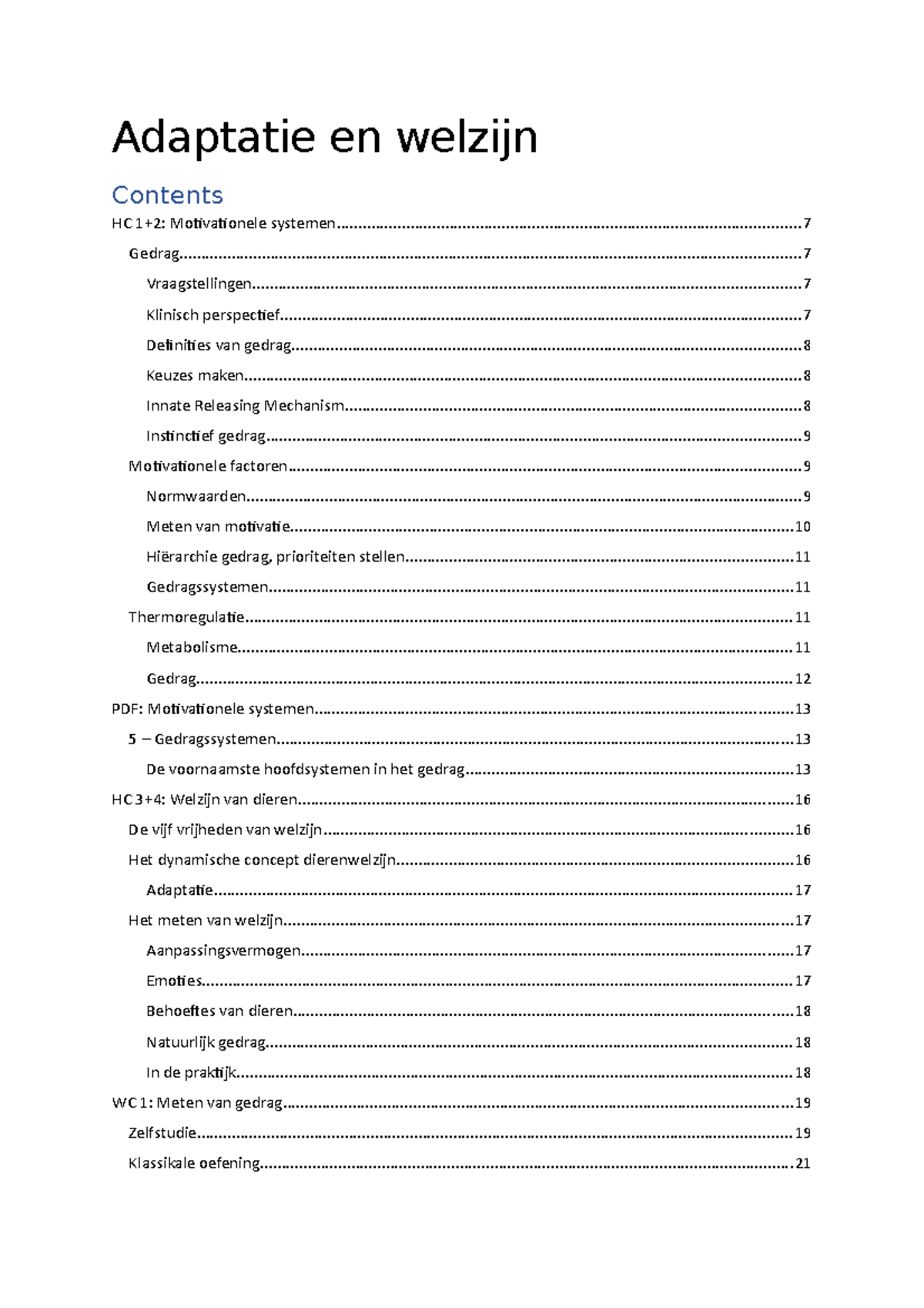 Adaptatie En Welzijn - Aantekeningen En Samenvattingen Van HCs, WCs ...