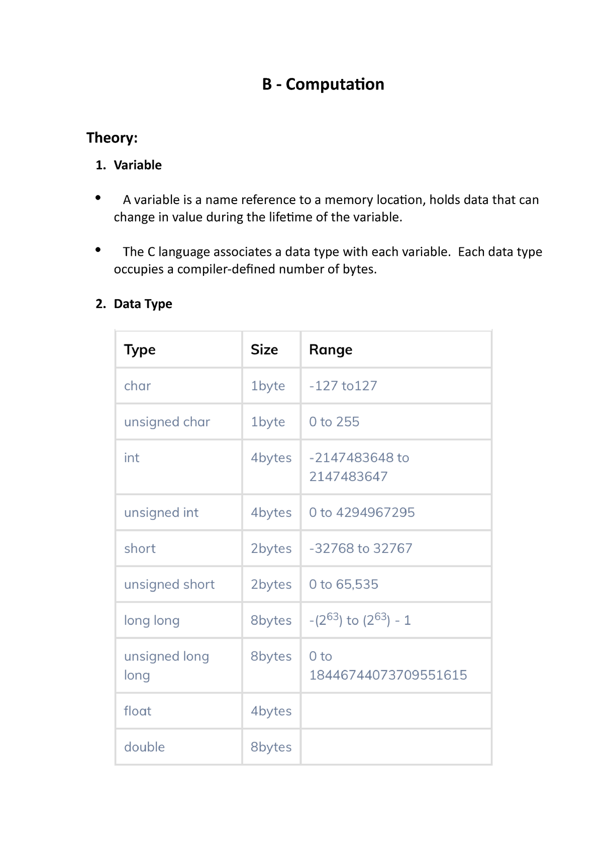 B Computation - Exercise - B - Computation Theory: Variable A Variable ...