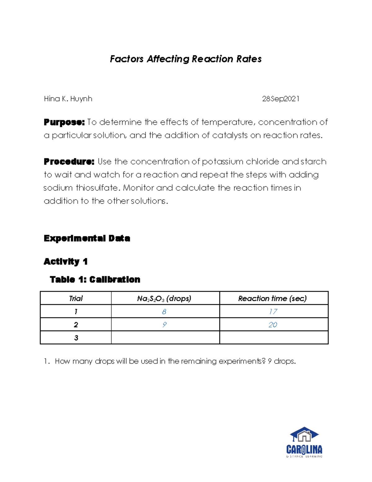 M2 Lab Report Factors Affecting Reaction Rates - Factors Affecting ...