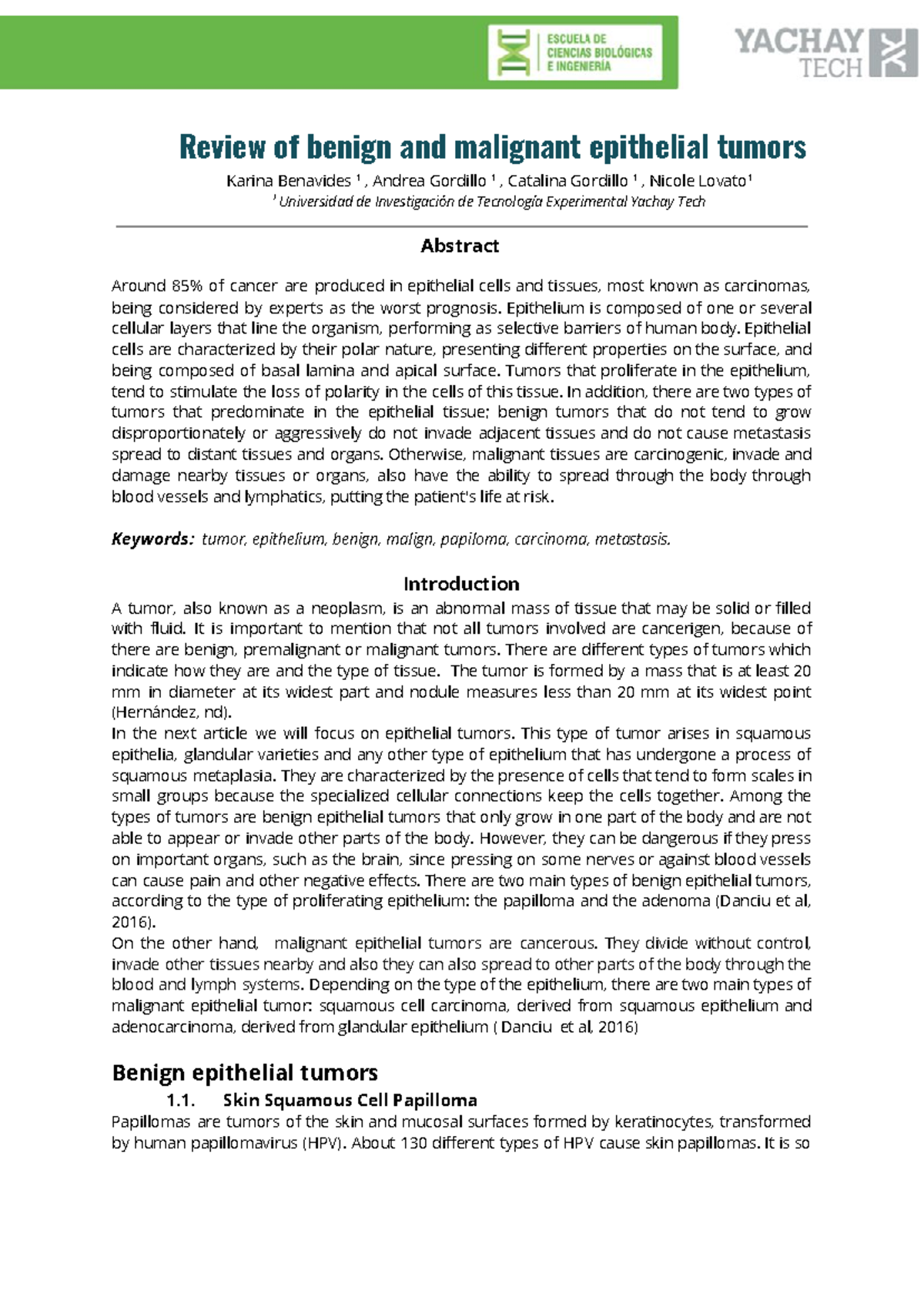 Review of bening and malignant epithelial tumors - Review of benign and ...