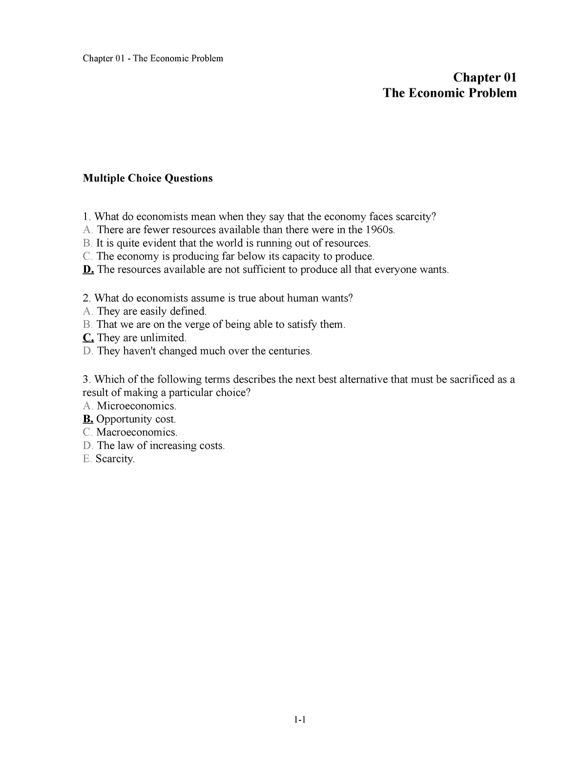 Practice Questions Chapter 1 - Solution - Chapter 01 The Economic ...