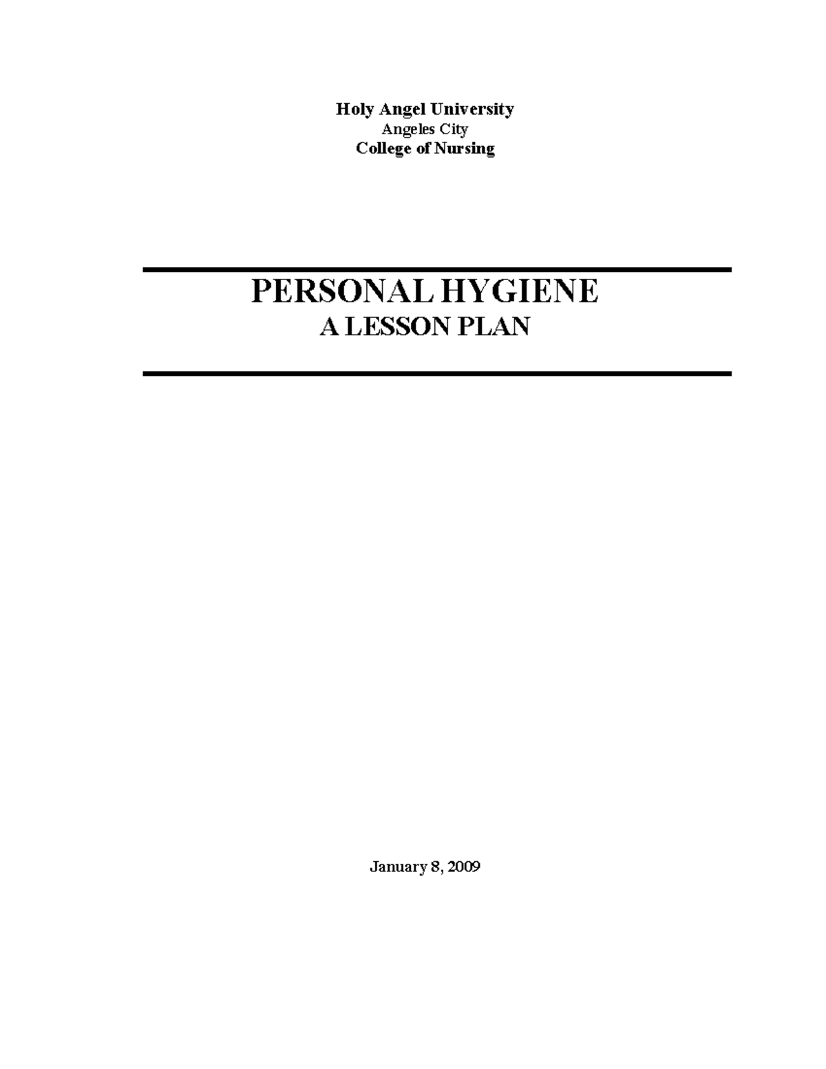 17273759 Personal Hygiene A Lesson Plan Holy Angel University Angeles